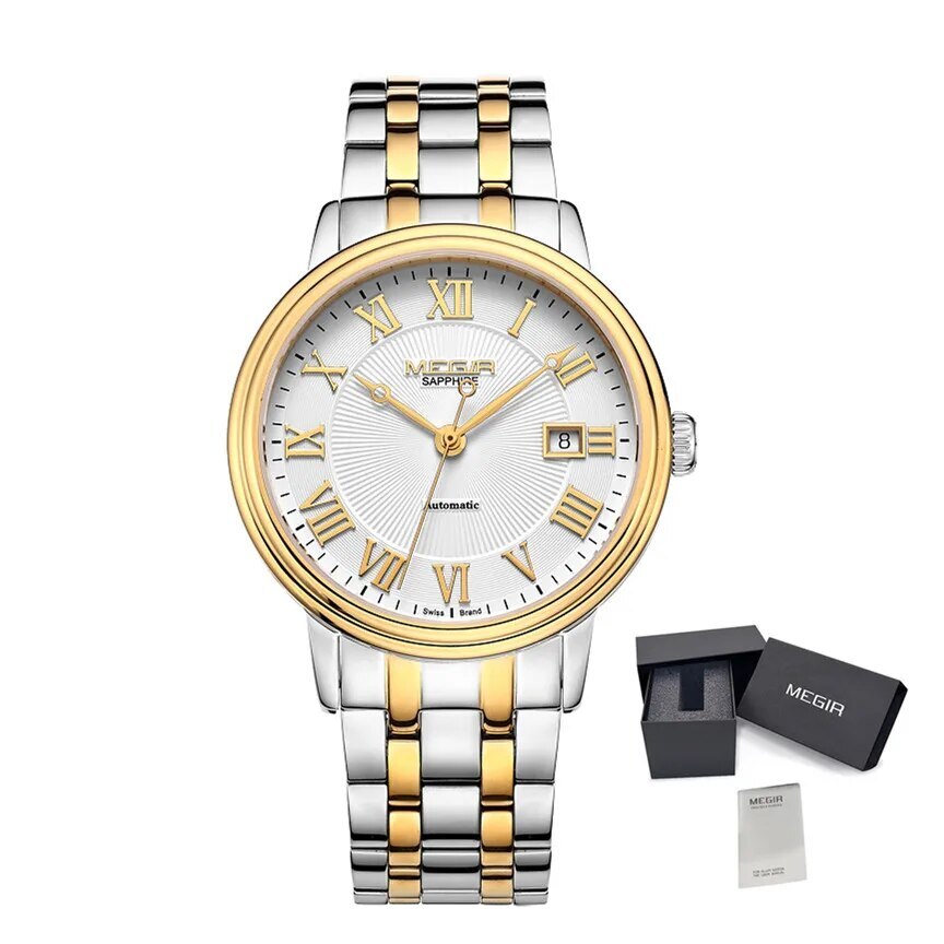 MEGIR Automatic Mechanical Watch Men Stainless Steel Watches Top Brand Luxury Business Wristwatch Male Clock Relogio Masculino 96001