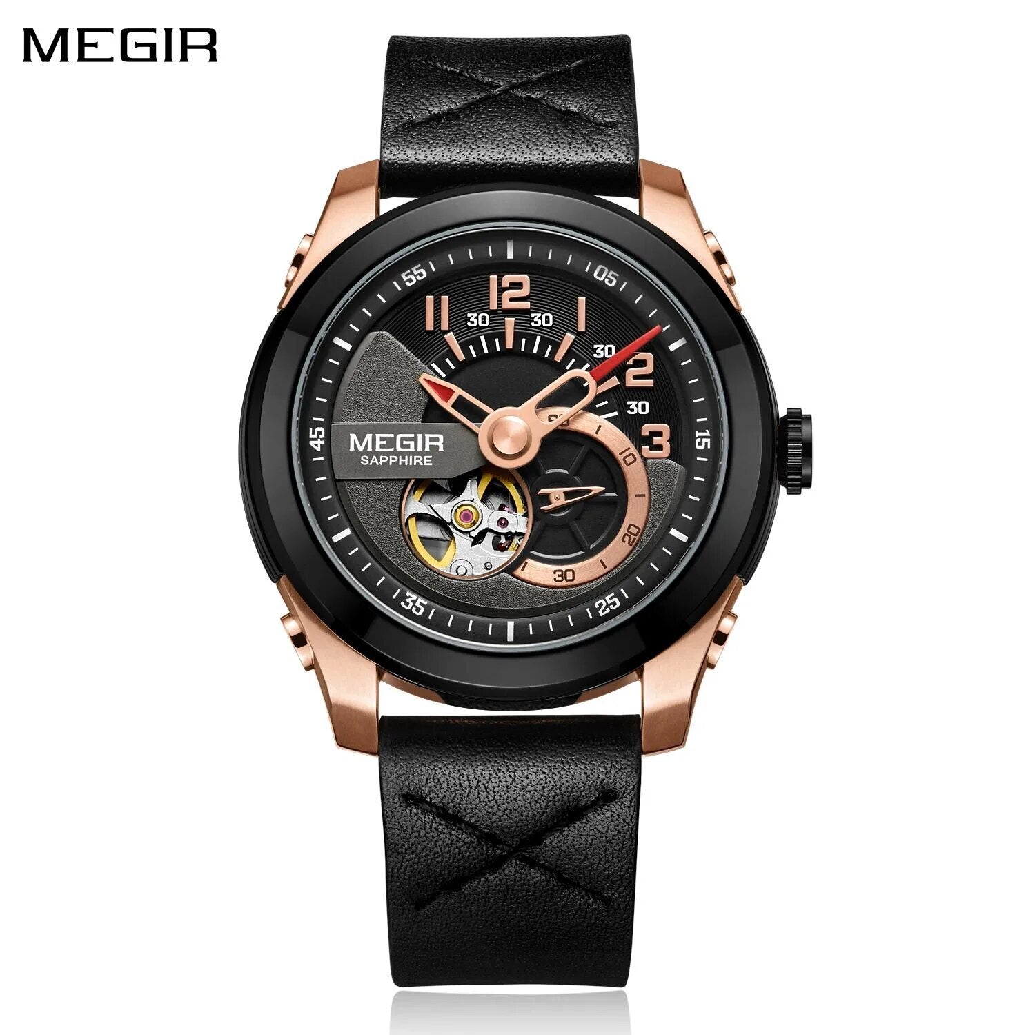 MEGIR Automatic Movement Mechanical Watches Men Luxury Fashion Leather Business Wristwatch Clock Big Dial Male Reloj Hombre 62050