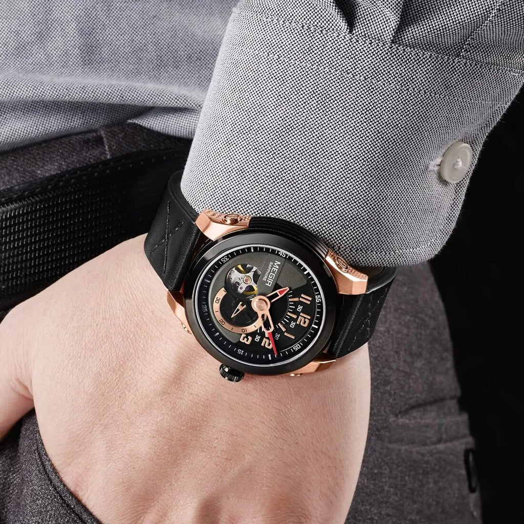 MEGIR Automatic Movement Mechanical Watches Men Luxury Fashion Leather Business Wristwatch Clock Big Dial Male Reloj Hombre 62050