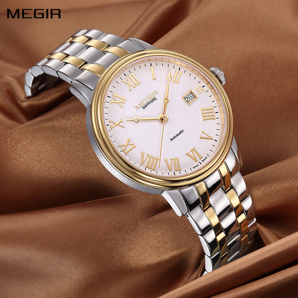 MEGIR Automatic Mechanical Watch Men Stainless Steel Watches Top Brand Luxury Business Wristwatch Male Clock Relogio Masculino 96001