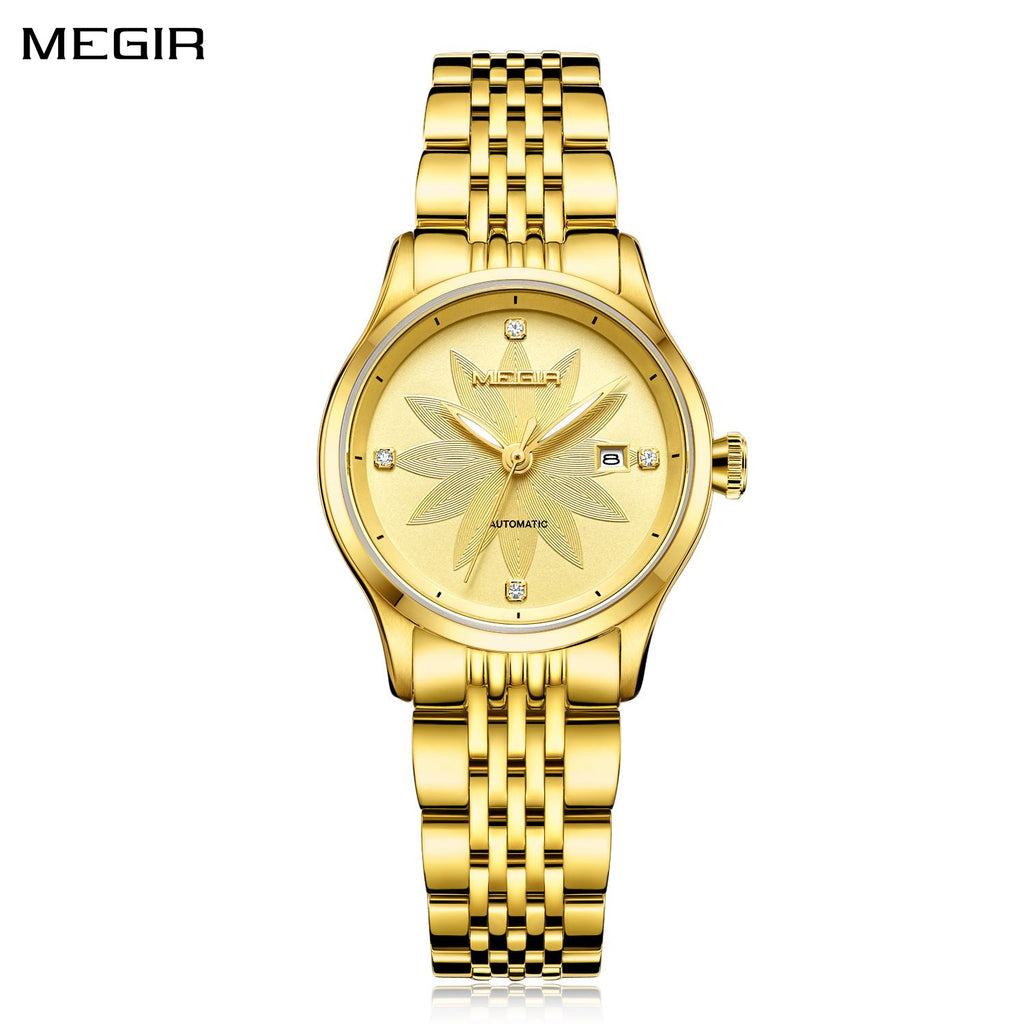 MEGIR Fashion Business Casual Watch for Women Sapphire Automatic Mechanical Wrist Watch Ladies Stainless Steel Female Date Clock 62061