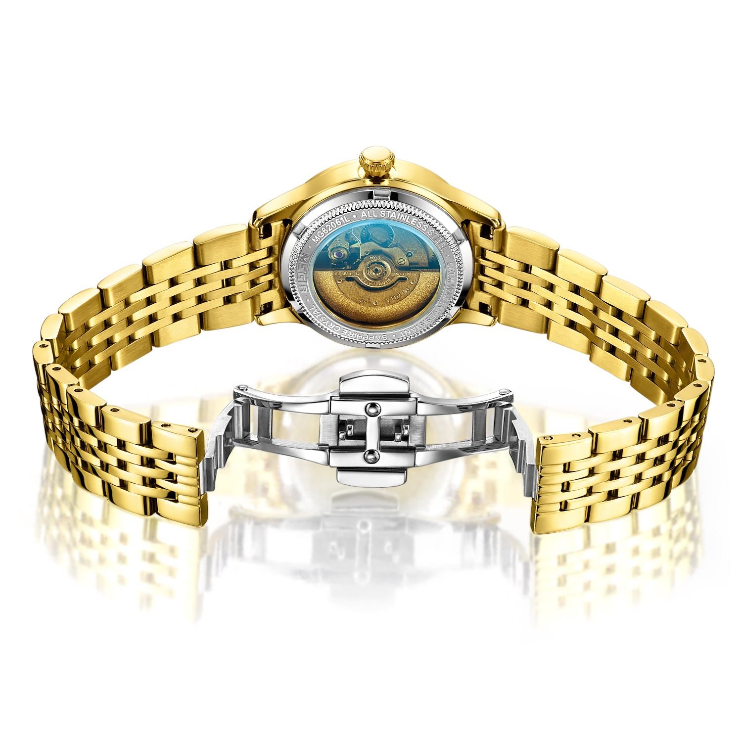 MEGIR Fashion Business Casual Watch for Women Sapphire Automatic Mechanical Wrist Watch Ladies Stainless Steel Female Date Clock 62061