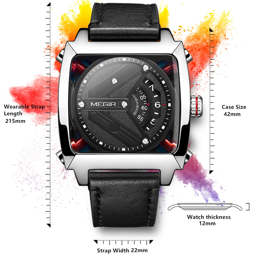 MEGIR Watches for Men Leather Strap Automatic Mechanical Watch Waterproof Business Casual Wristwatch Date Clock Montre Homme 62071