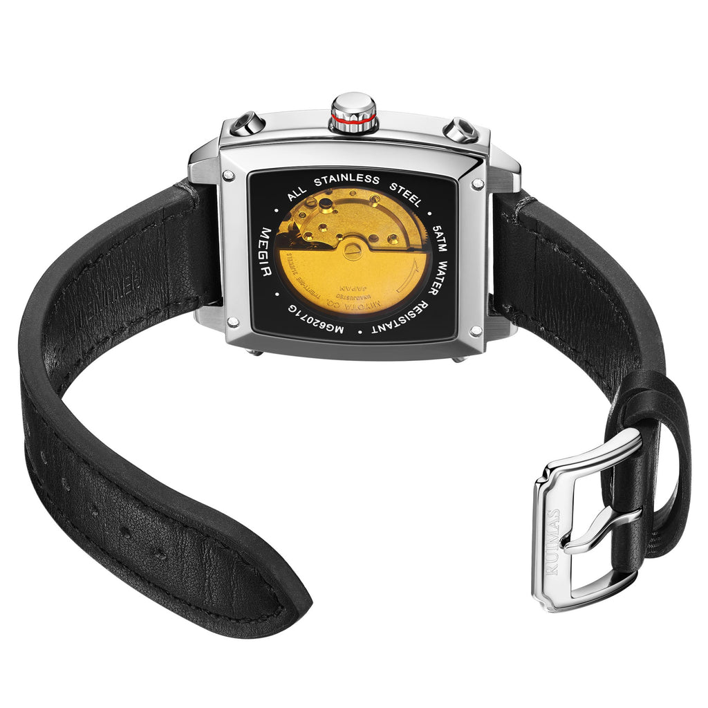 MEGIR Watches for Men Leather Strap Automatic Mechanical Watch Waterproof Business Casual Wristwatch Date Clock Montre Homme 62071