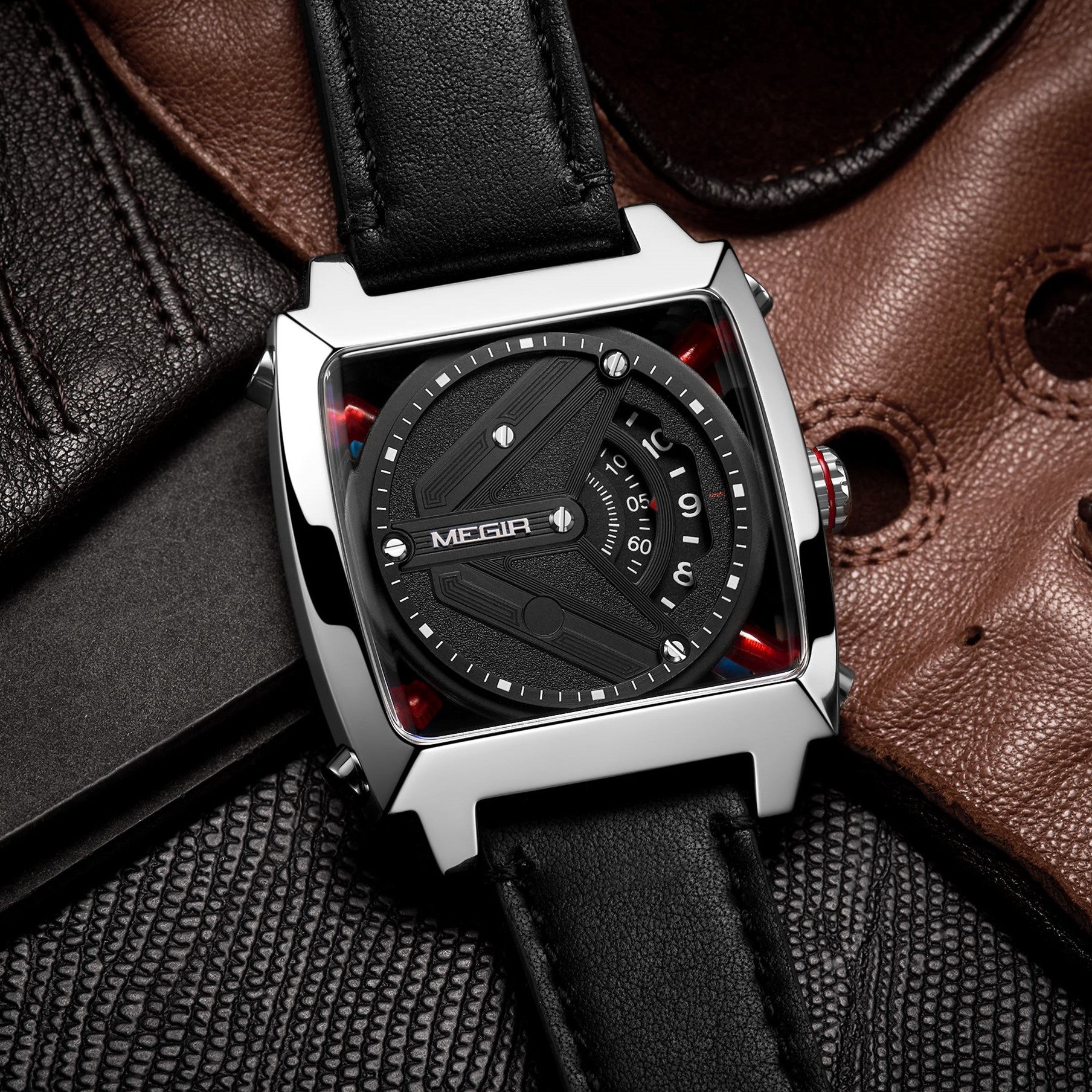 MEGIR Watches for Men Leather Strap Automatic Mechanical Watch Waterproof Business Casual Wristwatch Date Clock Montre Homme 62071