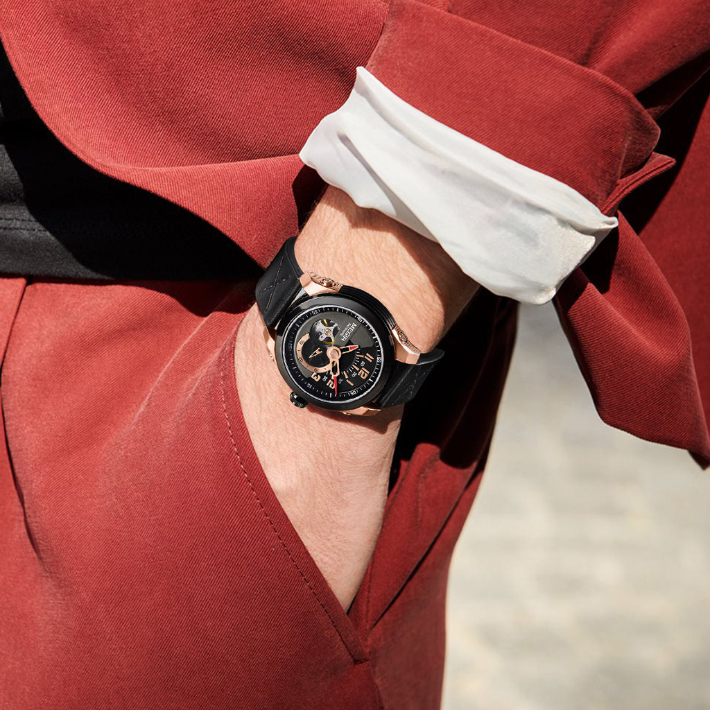 MEGIR Automatic Movement Mechanical Watches Men Luxury Fashion Leather Business Wristwatch Clock Big Dial Male Reloj Hombre 62050