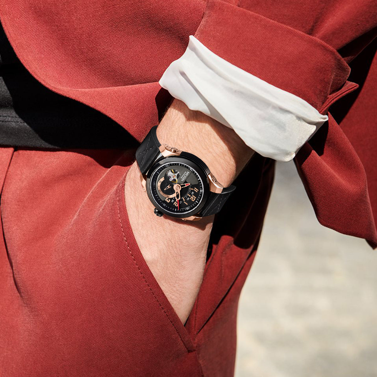 MEGIR Automatic Movement Mechanical Watches Men Luxury Fashion Leather Business Wristwatch Clock Big Dial Male Reloj Hombre 62050