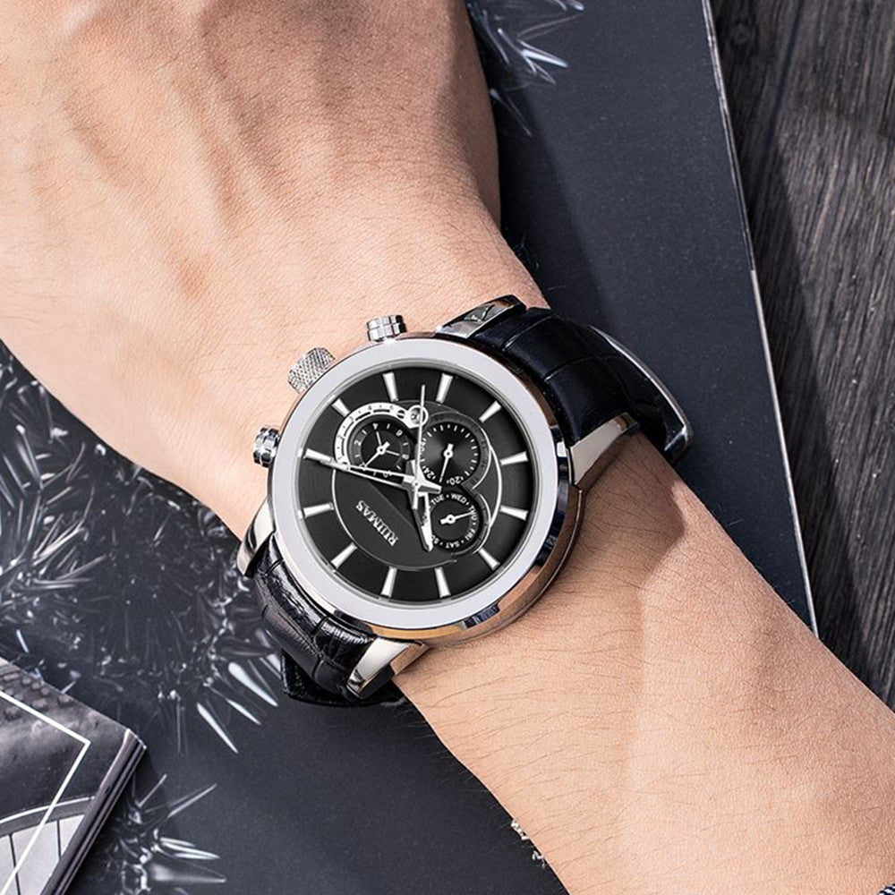 RUIMAS Mechanical Watches for Men Luxury Casual Business Wristwatch Leather Male Clock Date Chronograph Relogios Masculino 6767