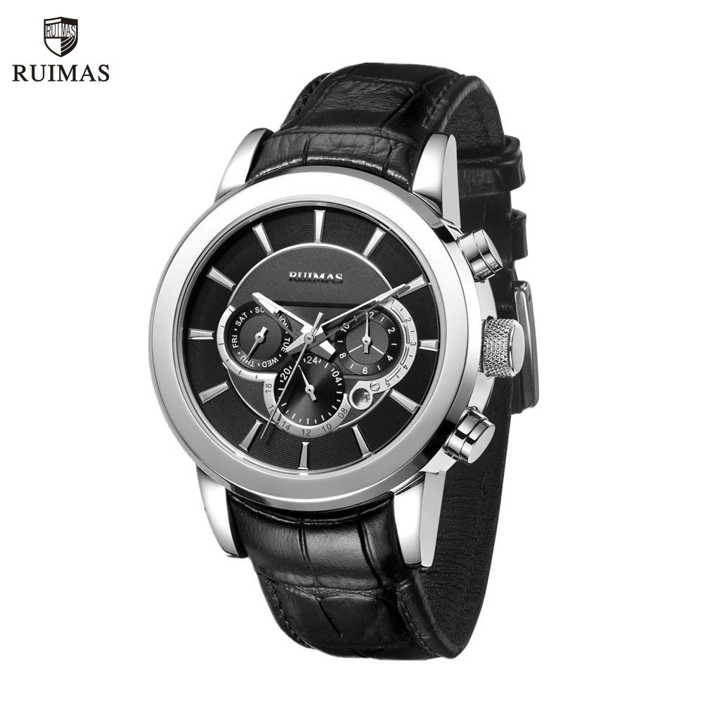 RUIMAS Mechanical Watches for Men Luxury Casual Business Wristwatch Leather Male Clock Date Chronograph Relogios Masculino 6767