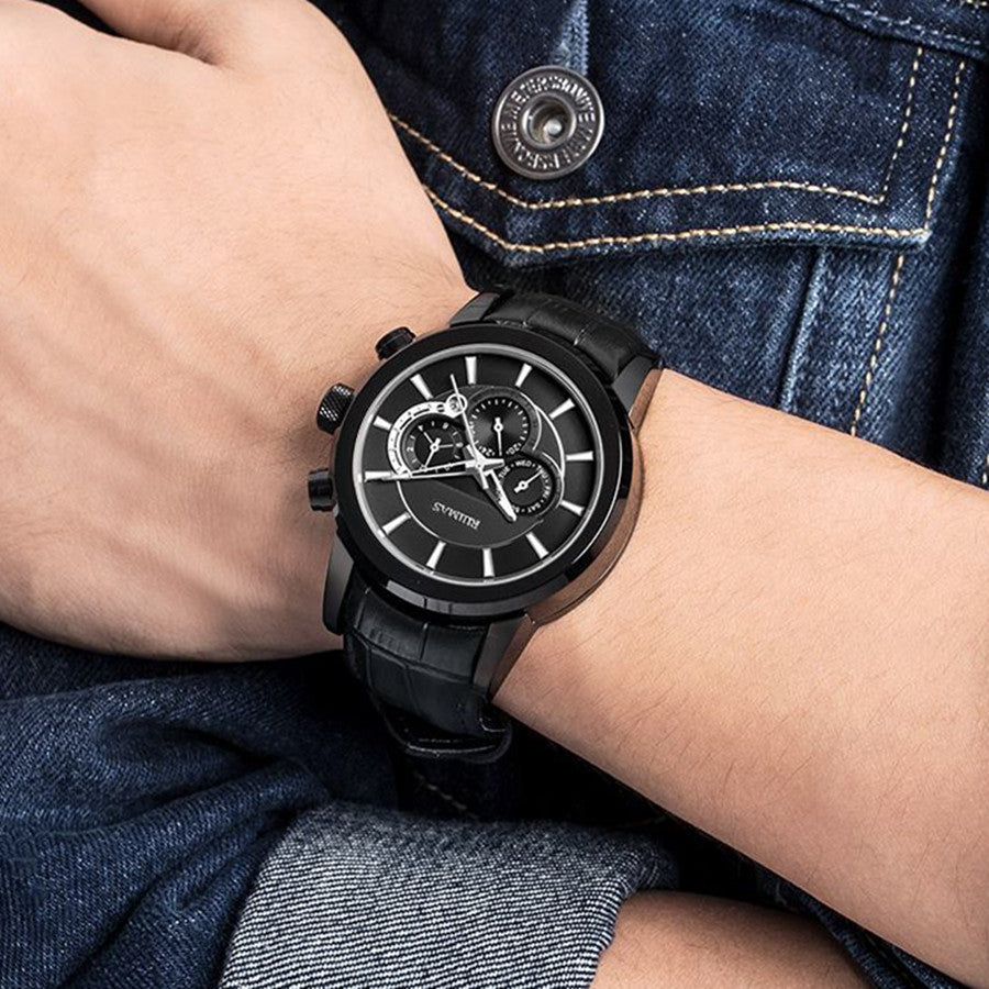 RUIMAS Mechanical Watches for Men Luxury Casual Business Wristwatch Leather Male Clock Date Chronograph Relogios Masculino 6767