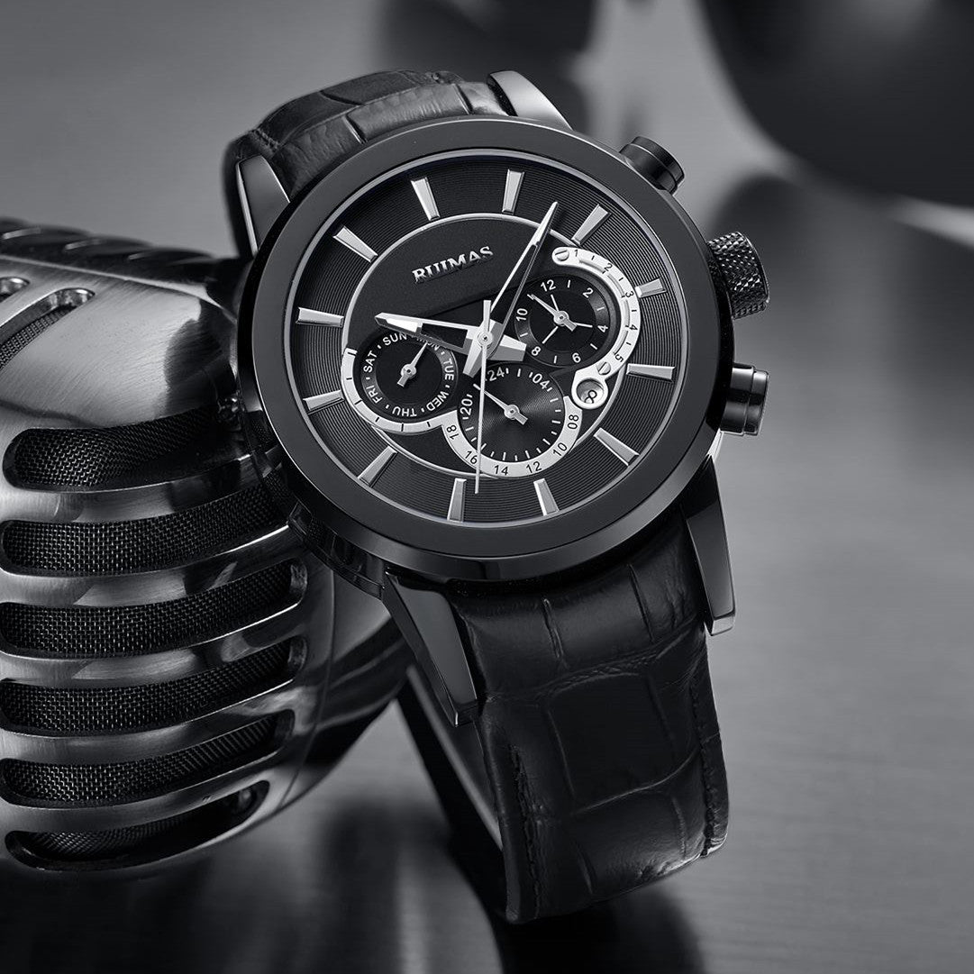 RUIMAS Mechanical Watches for Men Luxury Casual Business Wristwatch Leather Male Clock Date Chronograph Relogios Masculino 6767