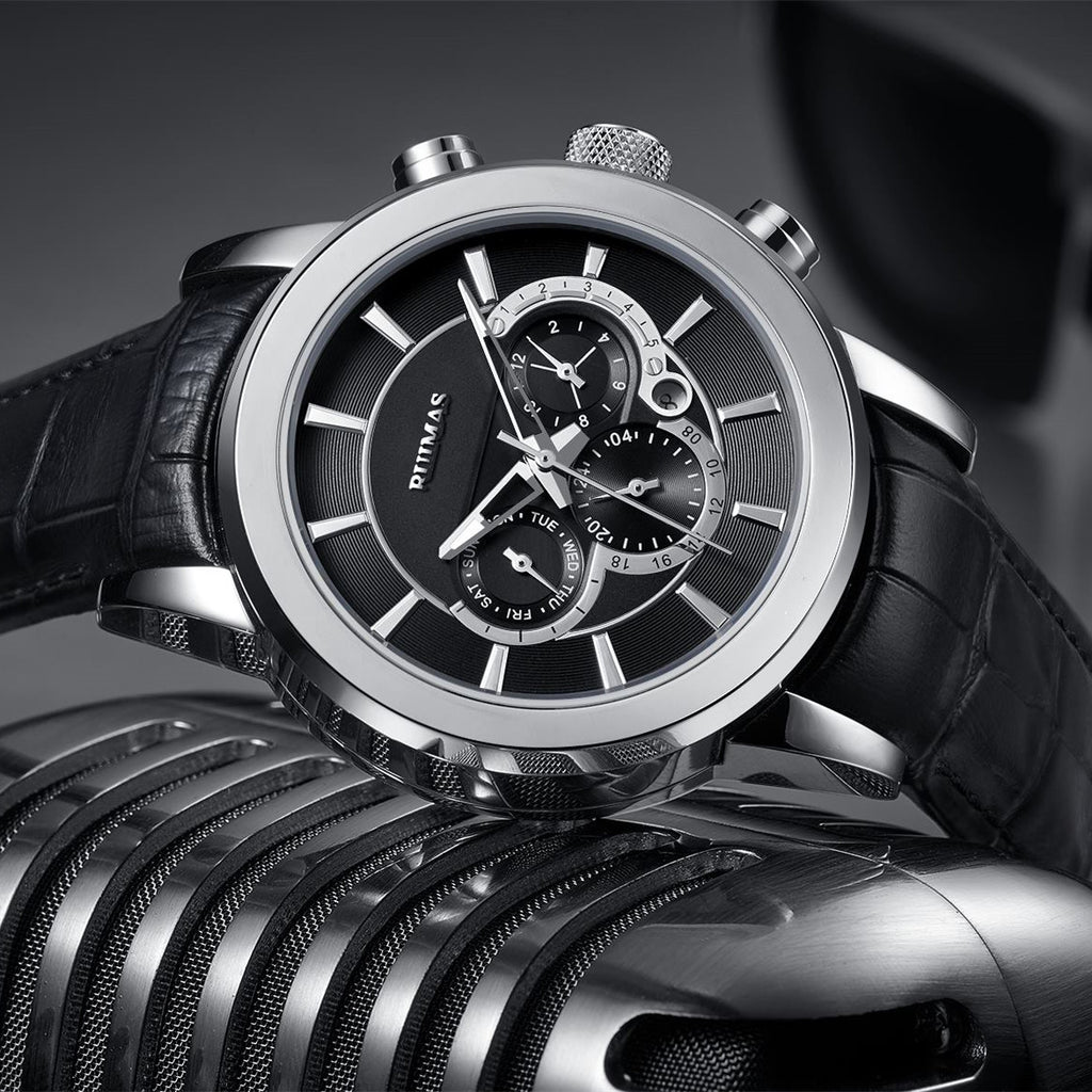 RUIMAS Mechanical Watches for Men Luxury Casual Business Wristwatch Leather Male Clock Date Chronograph Relogios Masculino 6767