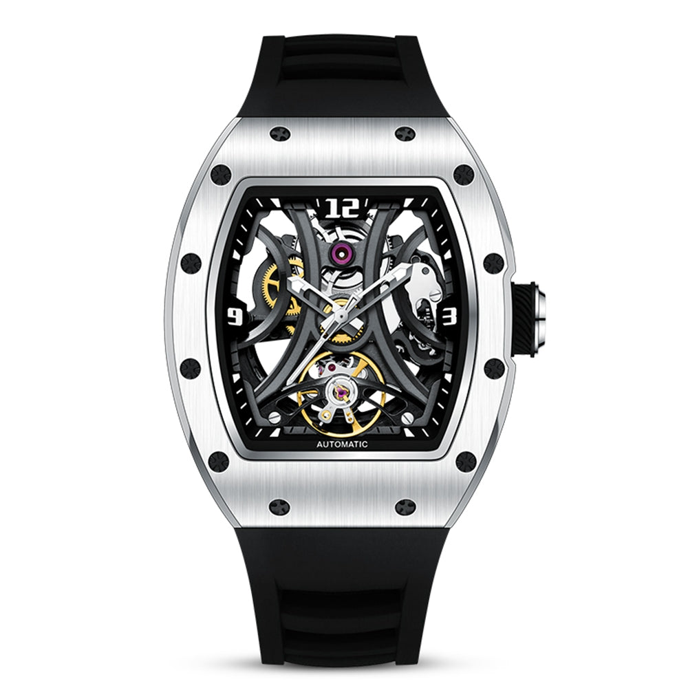 MEGIR Skeleton Big Dial Men Mechanical Watch Fashion Luminous Automatic Movement Wristwatch Stainless Steel Case Clock 9190-11