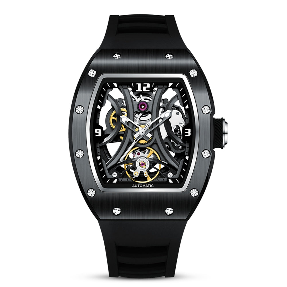 MEGIR Skeleton Big Dial Men Mechanical Watch Fashion Luminous Automatic Movement Wristwatch Stainless Steel Case Clock 9190-11