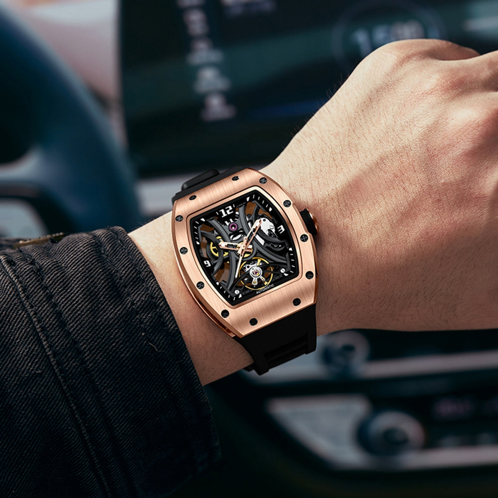 MEGIR Skeleton Big Dial Men Mechanical Watch Fashion Luminous Automatic Movement Wristwatch Stainless Steel Case Clock 9190-11