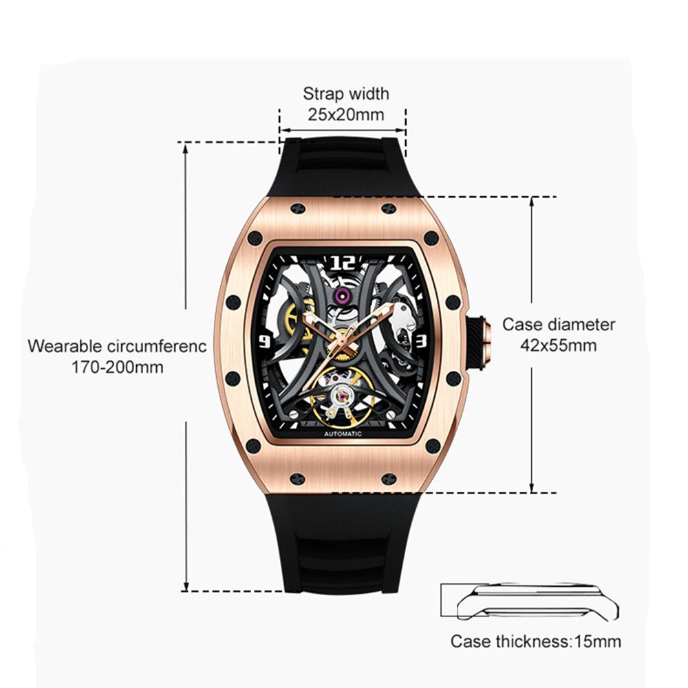 MEGIR Skeleton Big Dial Men Mechanical Watch Fashion Luminous Automatic Movement Wristwatch Stainless Steel Case Clock 9190-11