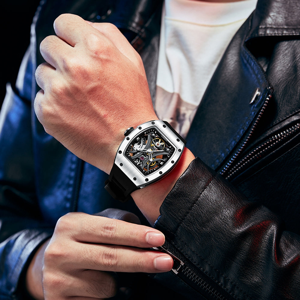 MEGIR Skeleton Big Dial Men Mechanical Watch Fashion Luminous Automatic Movement Wristwatch Stainless Steel Case Clock 9190-11