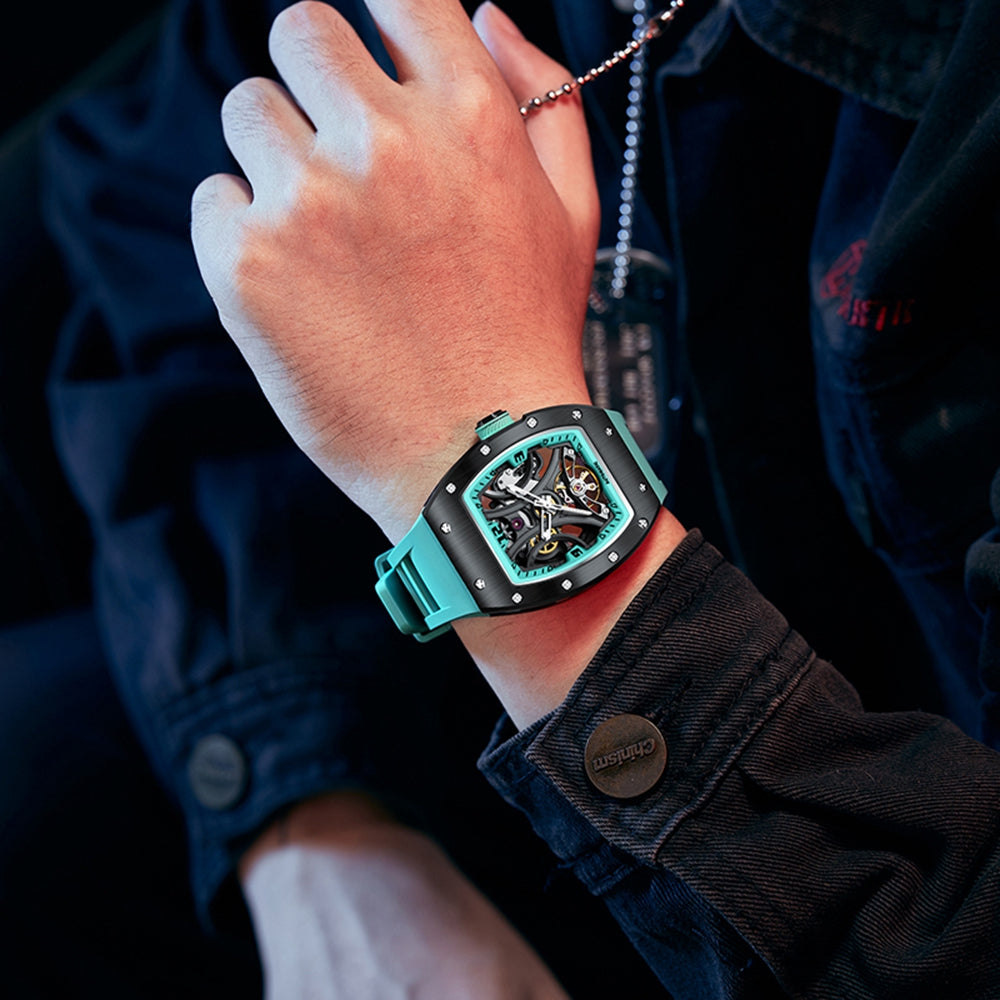 MEGIR Skeleton Big Dial Men Mechanical Watch Fashion Luminous Automatic Movement Wristwatch Stainless Steel Case Clock 9190-11