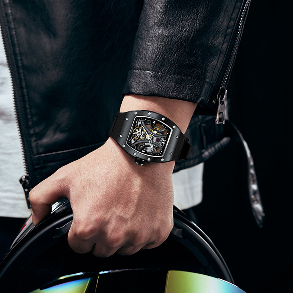 MEGIR Skeleton Big Dial Men Mechanical Watch Fashion Luminous Automatic Movement Wristwatch Stainless Steel Case Clock 9190-11