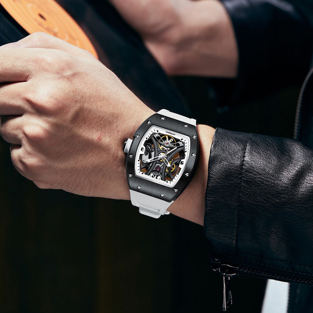 MEGIR Skeleton Big Dial Men Mechanical Watch Fashion Luminous Automatic Movement Wristwatch Stainless Steel Case Clock 9190-11