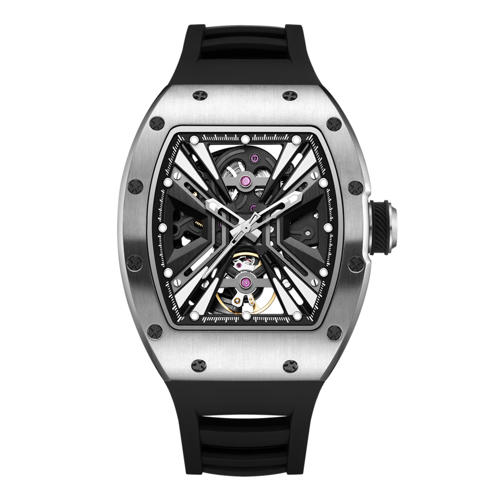MEGIR Skeleton Dial Men's Watch Stainless Steel Case Automatic Mechanical Wristwatches 30M Waterproof Sports Watches Gift 9190-4