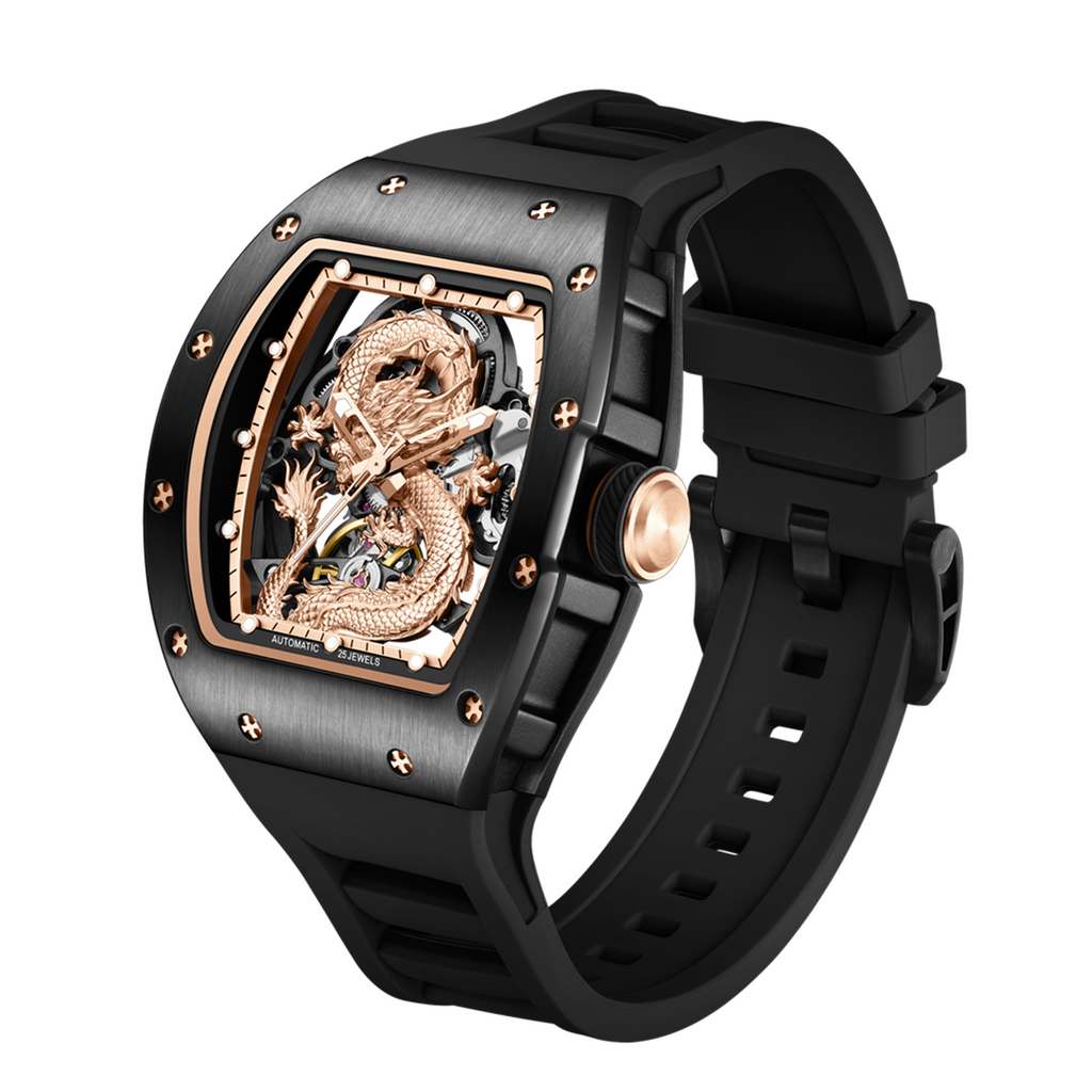MEGIR Automatic Mechanical Skeleton Men Watch Luxury Stainless Steel Case Tonneau Dial Wristwatch Waterproof Sport Watches 9190-15