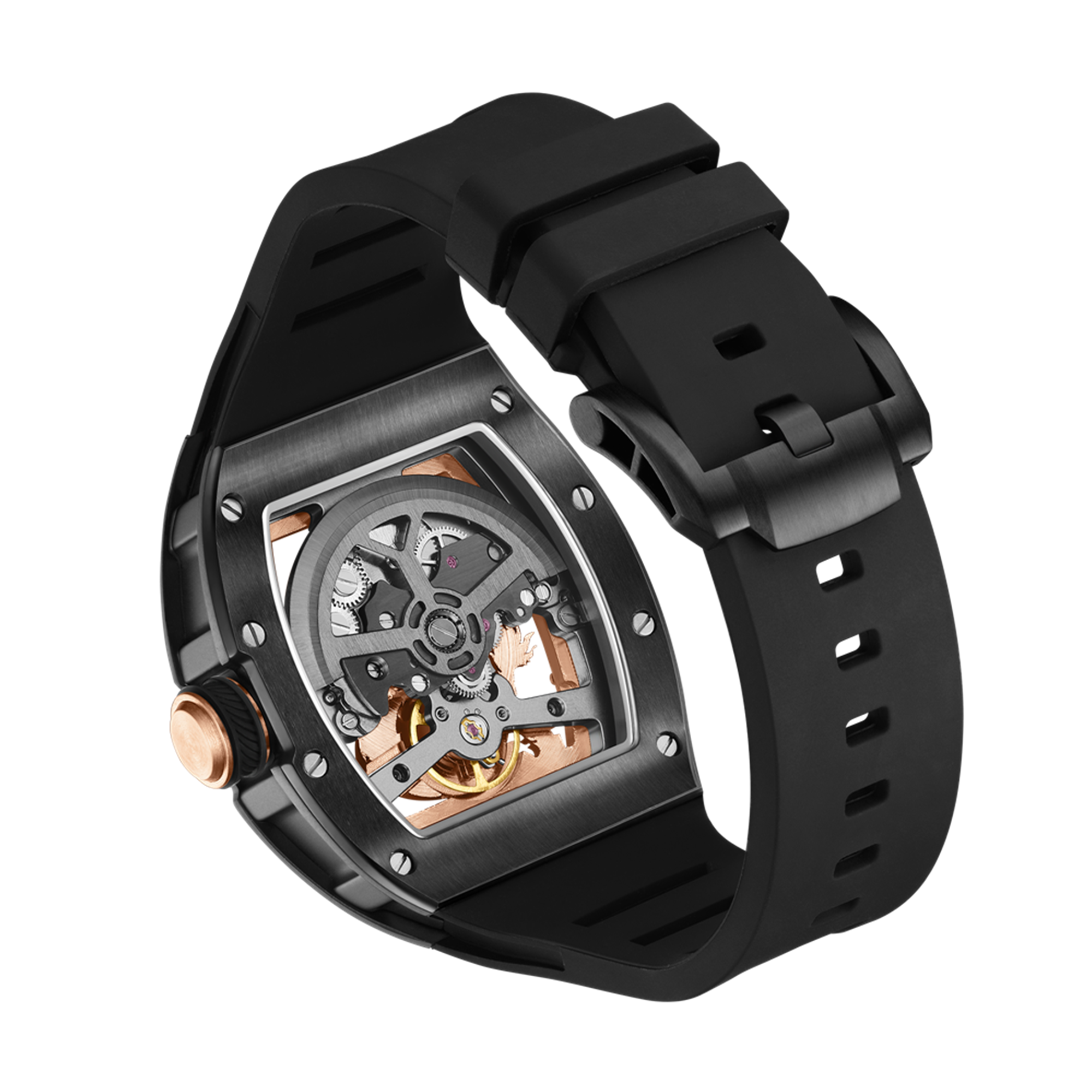MEGIR Automatic Mechanical Skeleton Men Watch Luxury Stainless Steel Case Tonneau Dial Wristwatch Waterproof Sport Watches 9190-15