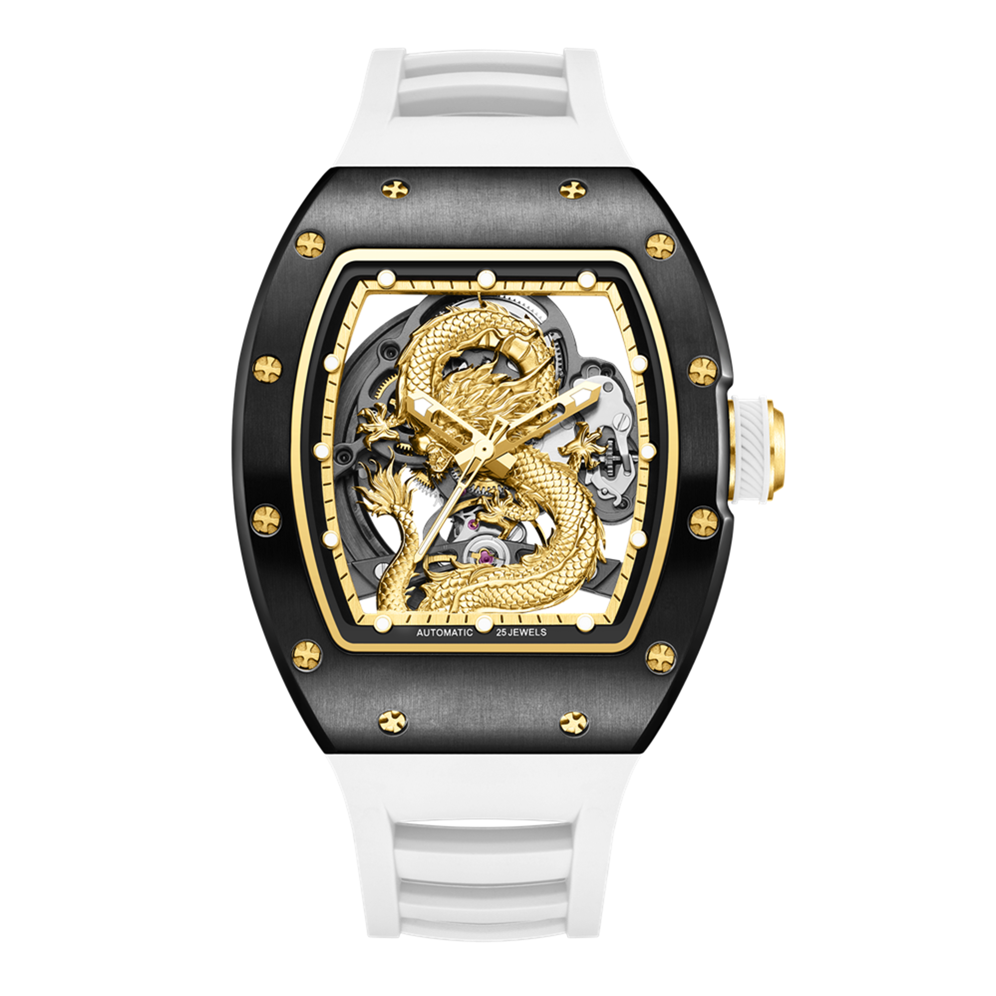 MEGIR Automatic Mechanical Skeleton Men Watch Luxury Stainless Steel Case Tonneau Dial Wristwatch Waterproof Sport Watches 9190-15