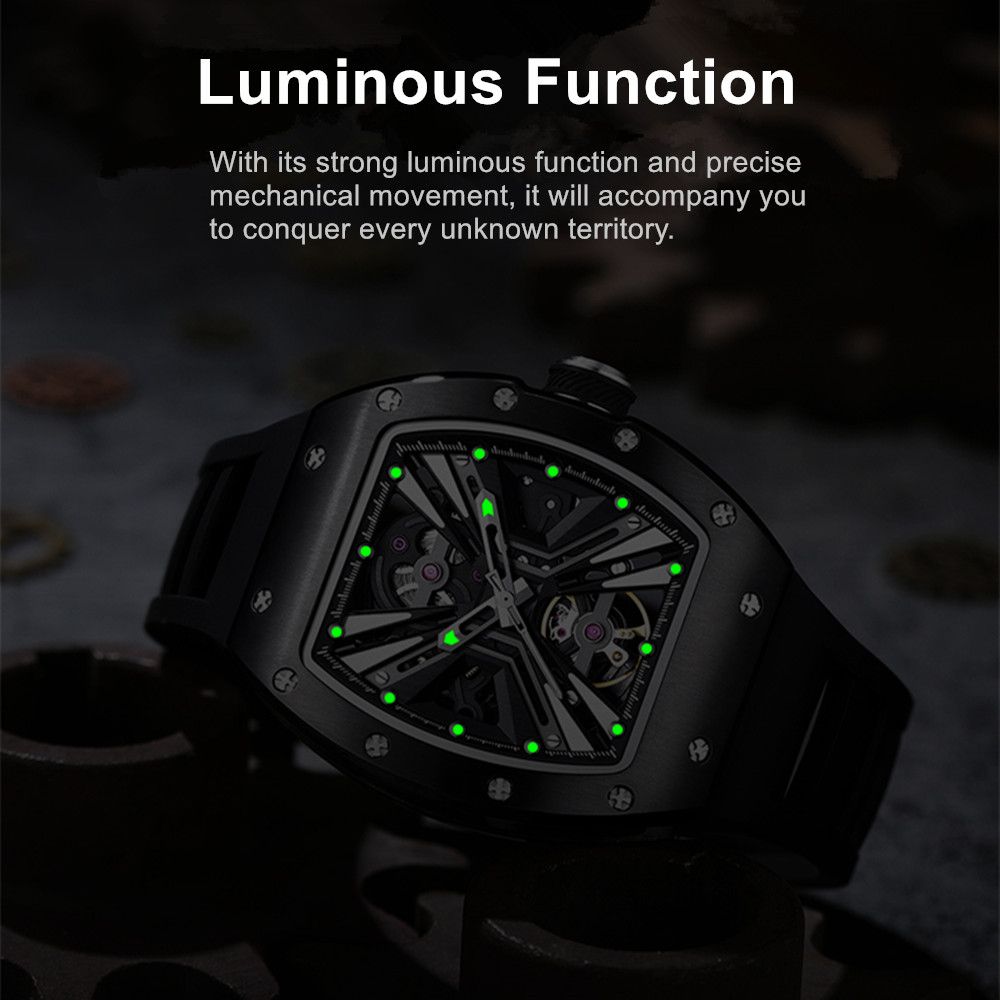 MEGIR Skeleton Dial Men's Watch Stainless Steel Case Automatic Mechanical Wristwatches 30M Waterproof Sports Watches Gift 9190-4