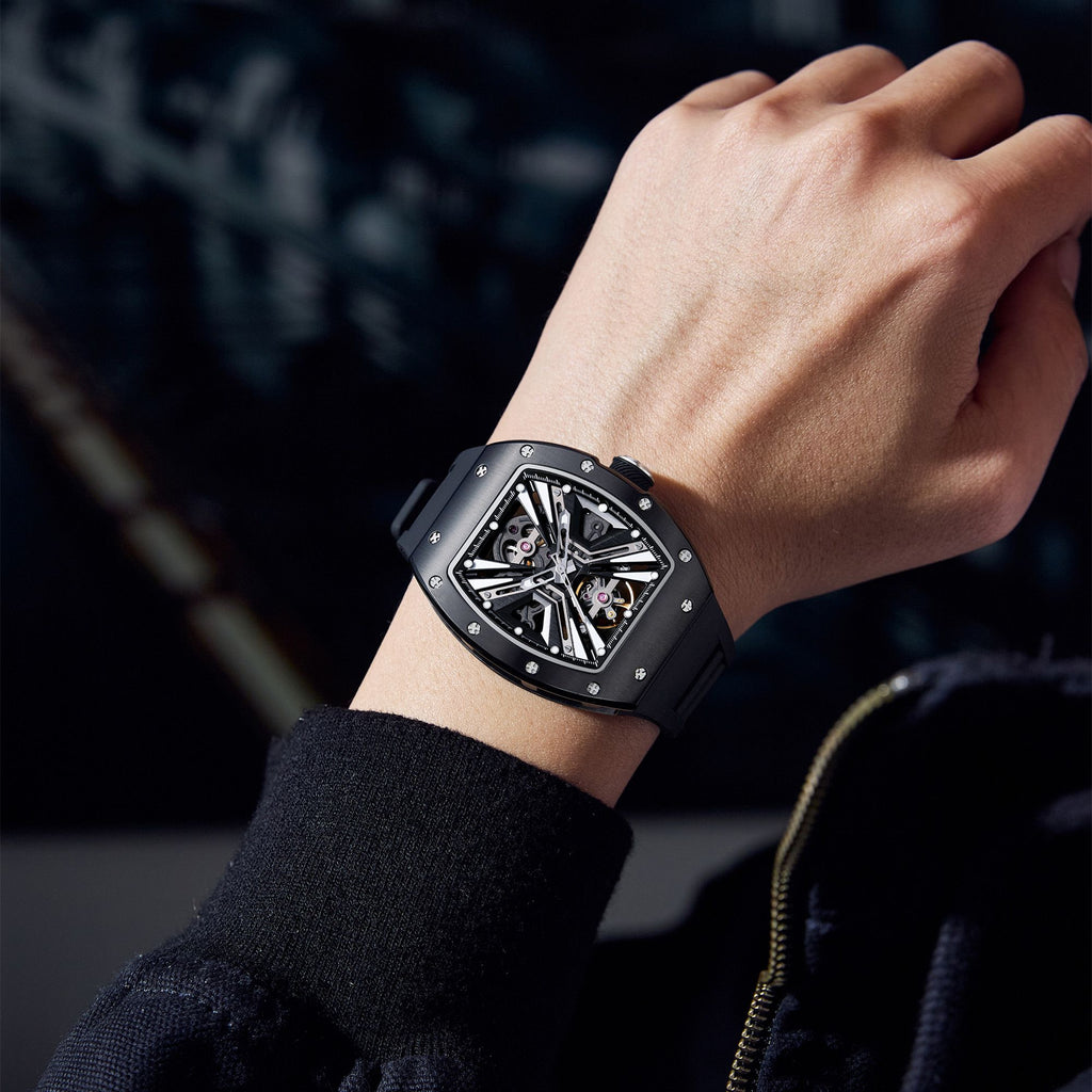 MEGIR Skeleton Dial Men's Watch Stainless Steel Case Automatic Mechanical Wristwatches 30M Waterproof Sports Watches Gift 9190-4