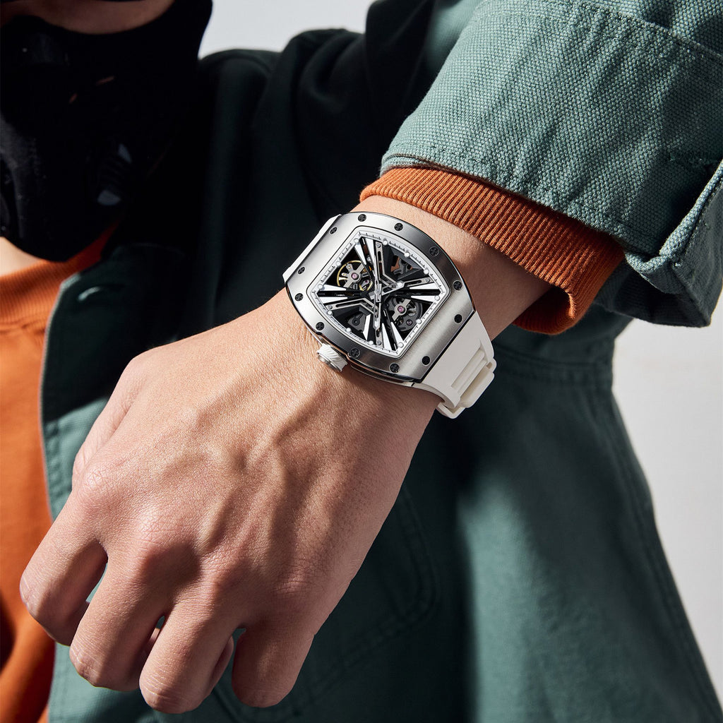 MEGIR Skeleton Dial Men's Watch Stainless Steel Case Automatic Mechanical Wristwatches 30M Waterproof Sports Watches Gift 9190-4