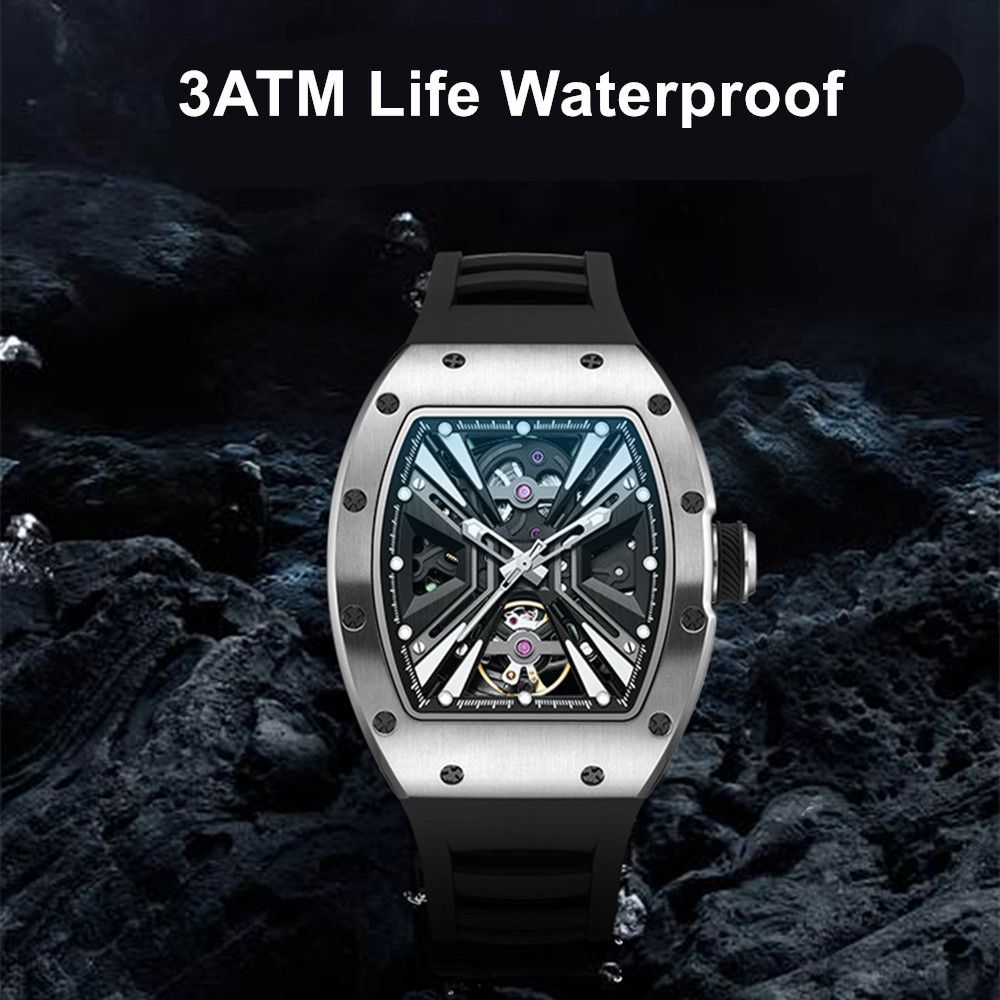 MEGIR Skeleton Dial Men's Watch Stainless Steel Case Automatic Mechanical Wristwatches 30M Waterproof Sports Watches Gift 9190-4