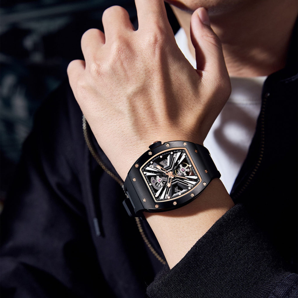 MEGIR Skeleton Dial Men's Watch Stainless Steel Case Automatic Mechanical Wristwatches 30M Waterproof Sports Watches Gift 9190-4