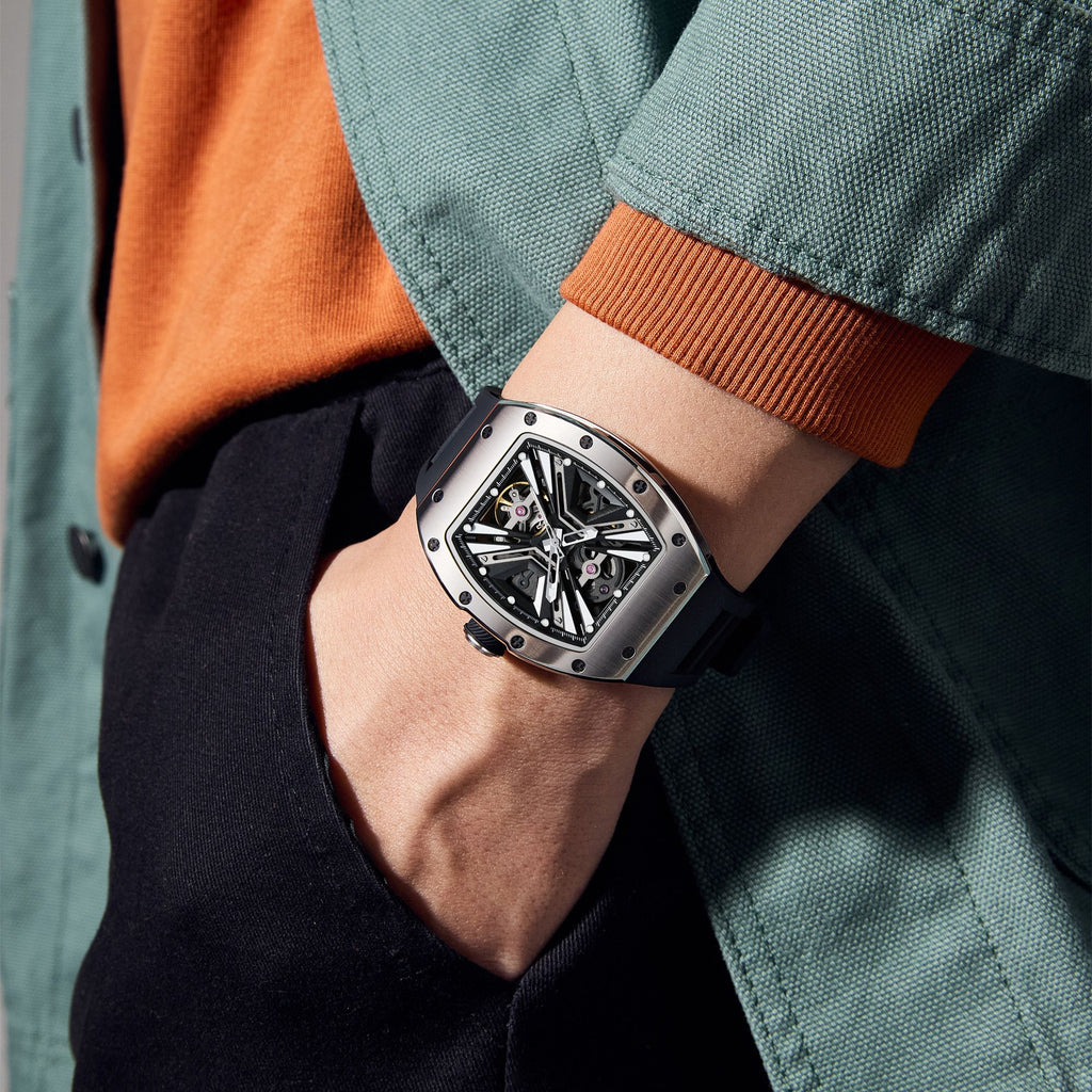 MEGIR Skeleton Dial Men's Watch Stainless Steel Case Automatic Mechanical Wristwatches 30M Waterproof Sports Watches Gift 9190-4