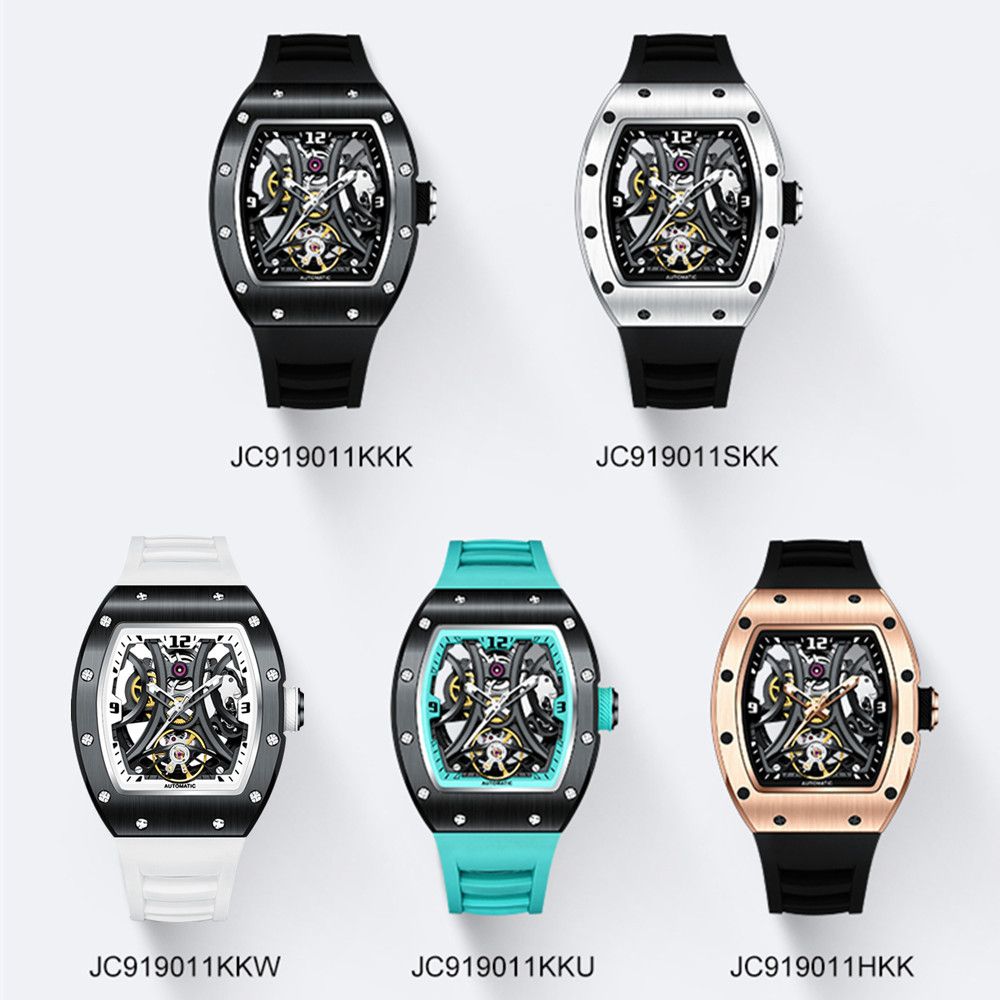 MEGIR Skeleton Big Dial Men Mechanical Watch Fashion Luminous Automatic Movement Wristwatch Stainless Steel Case Clock 9190-11