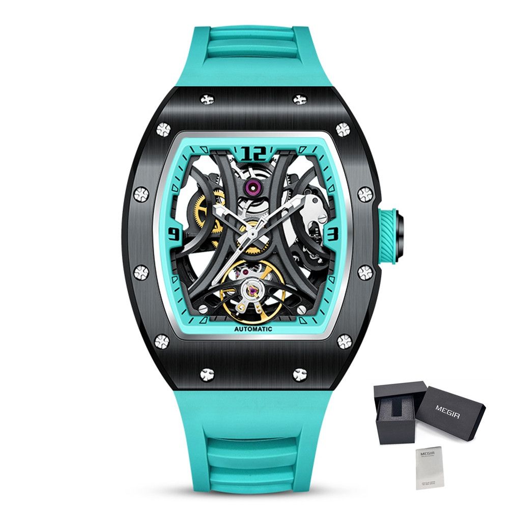 MEGIR Skeleton Big Dial Men Mechanical Watch Fashion Luminous Automatic Movement Wristwatch Stainless Steel Case Clock 9190-11