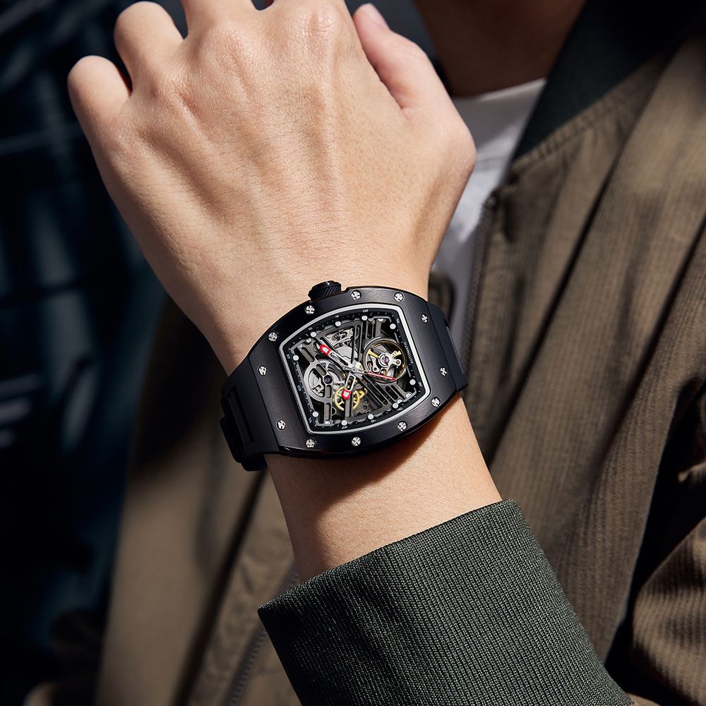 MEGIR 42MM Hollow Out Men Mechanical Watch Clock Stainless Steel Case Luminous Waterproof Automatic Watches Wristwatch 9190-13