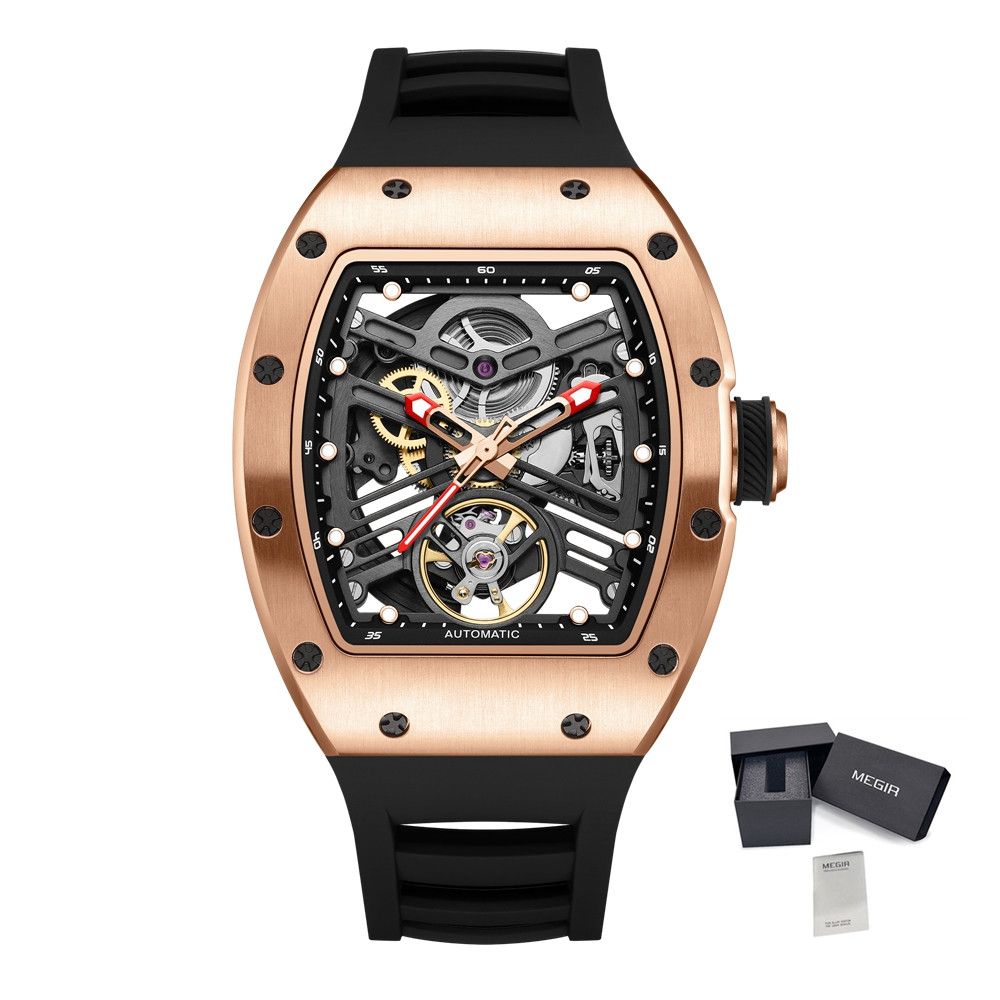 MEGIR 42MM Hollow Out Men Mechanical Watch Clock Stainless Steel Case Luminous Waterproof Automatic Watches Wristwatch 9190-13