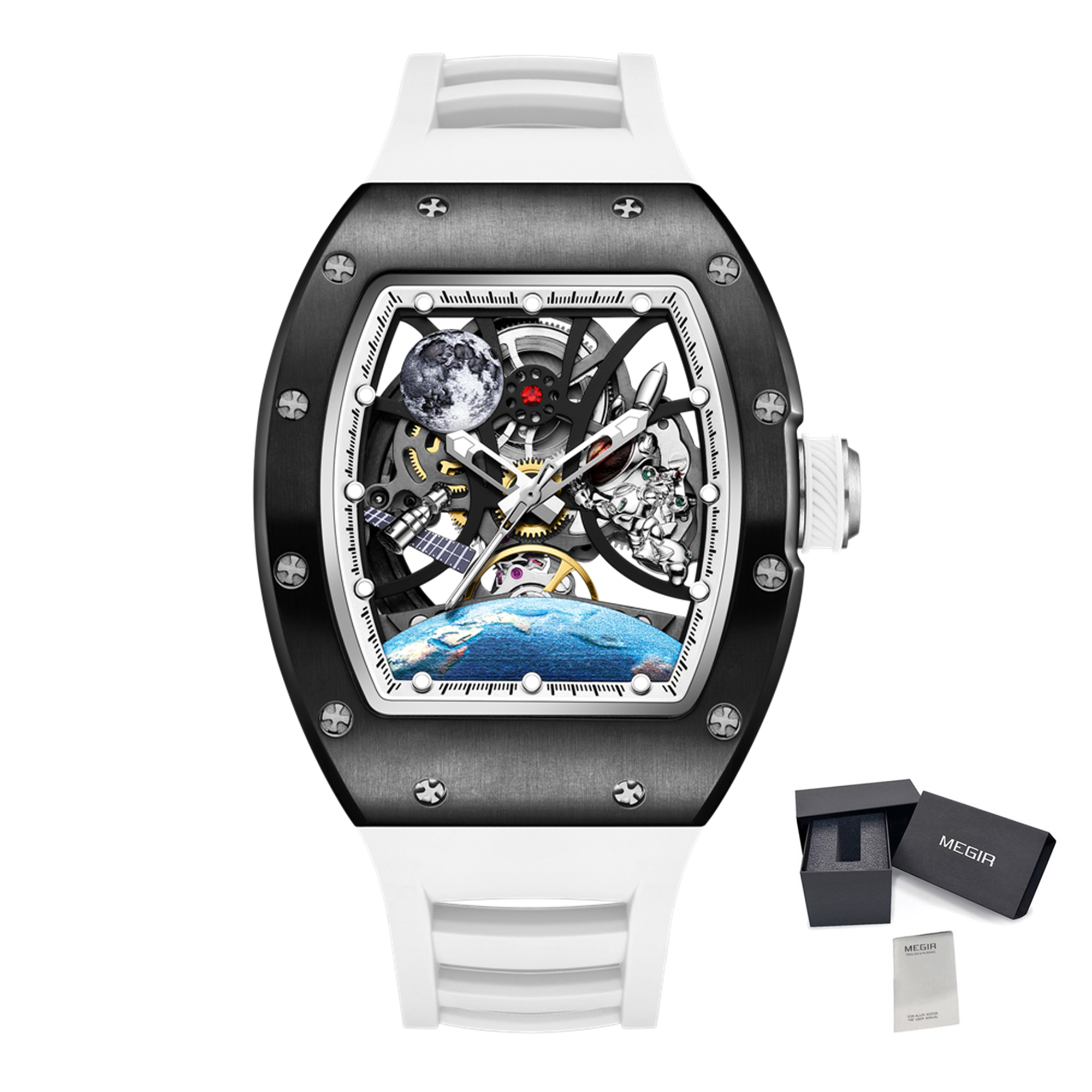 MEGIR Skeleton Dial Automatic Mechanical Movement Men Watch Fashion Sport Wristwatches Waterproof Man Clock Reloj Hombre 9190-14