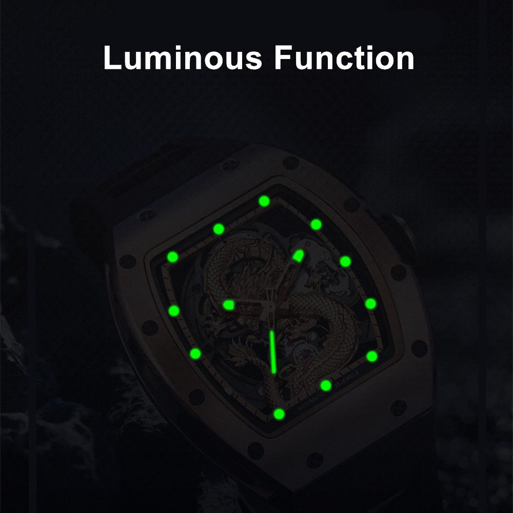 MEGIR Automatic Mechanical Skeleton Men Watch Luxury Stainless Steel Case Tonneau Dial Wristwatch Waterproof Sport Watches 9190-15