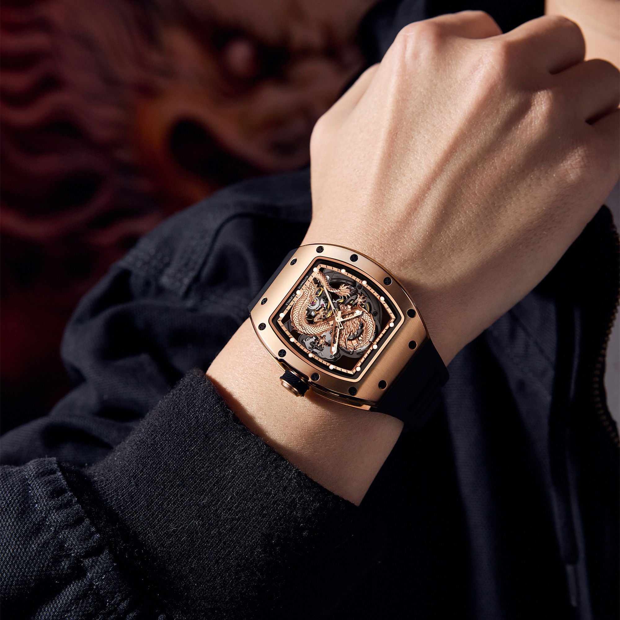 MEGIR Automatic Mechanical Skeleton Men Watch Luxury Stainless Steel Case Tonneau Dial Wristwatch Waterproof Sport Watches 9190-15