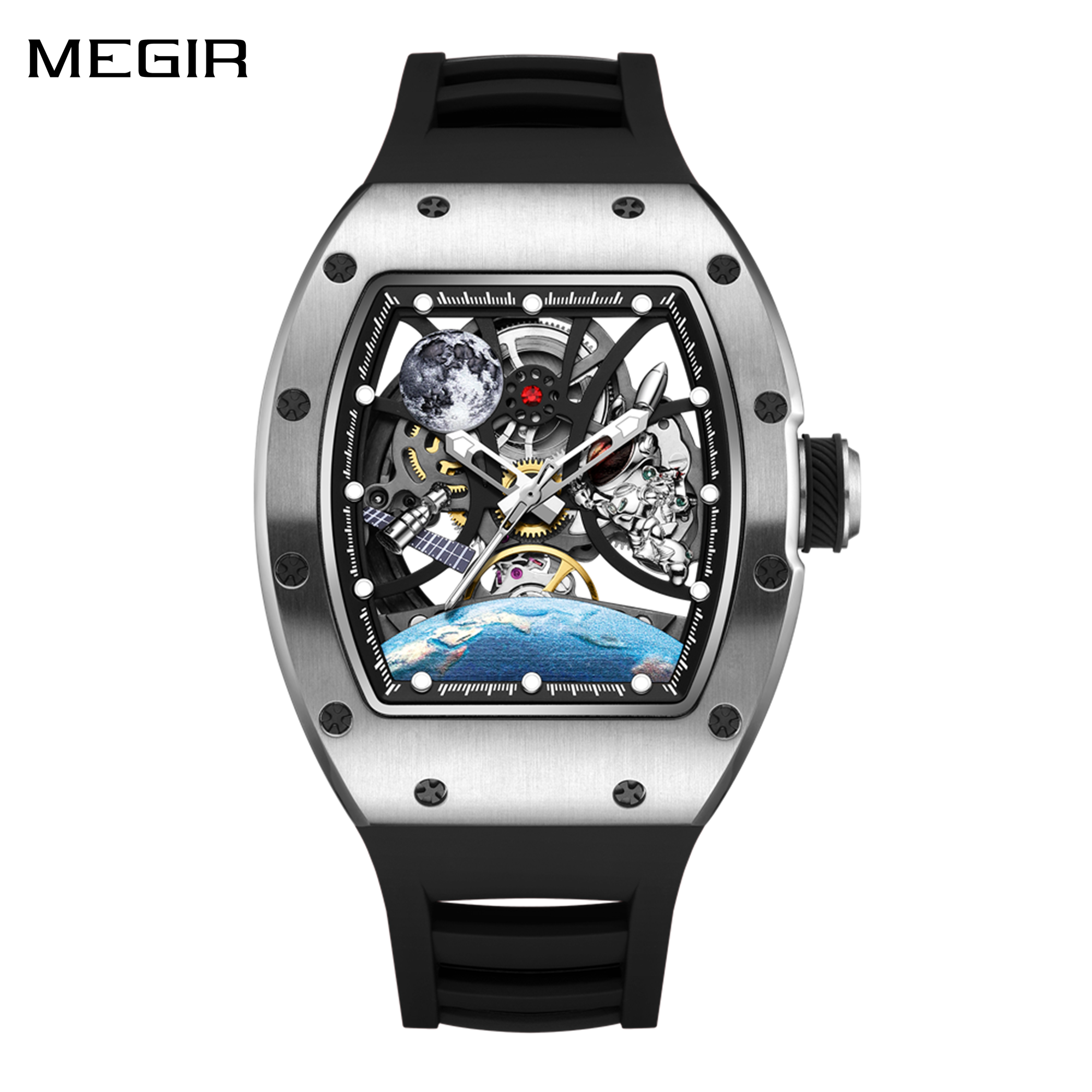 MEGIR Skeleton Dial Automatic Mechanical Movement Men Watch Fashion Sport Wristwatches Waterproof Man Clock Reloj Hombre 9190-14
