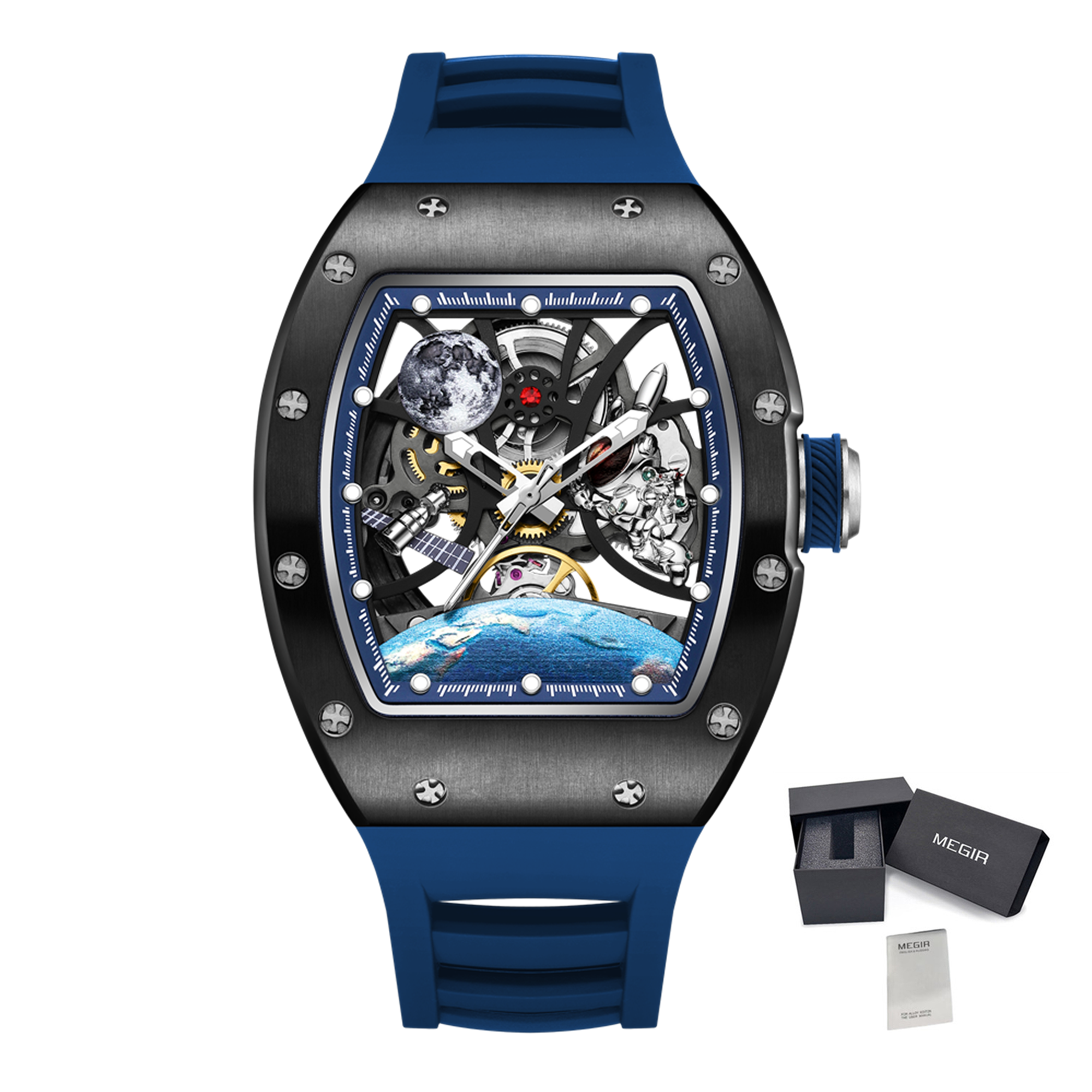 MEGIR Skeleton Dial Automatic Mechanical Movement Men Watch Fashion Sport Wristwatches Waterproof Man Clock Reloj Hombre 9190-14