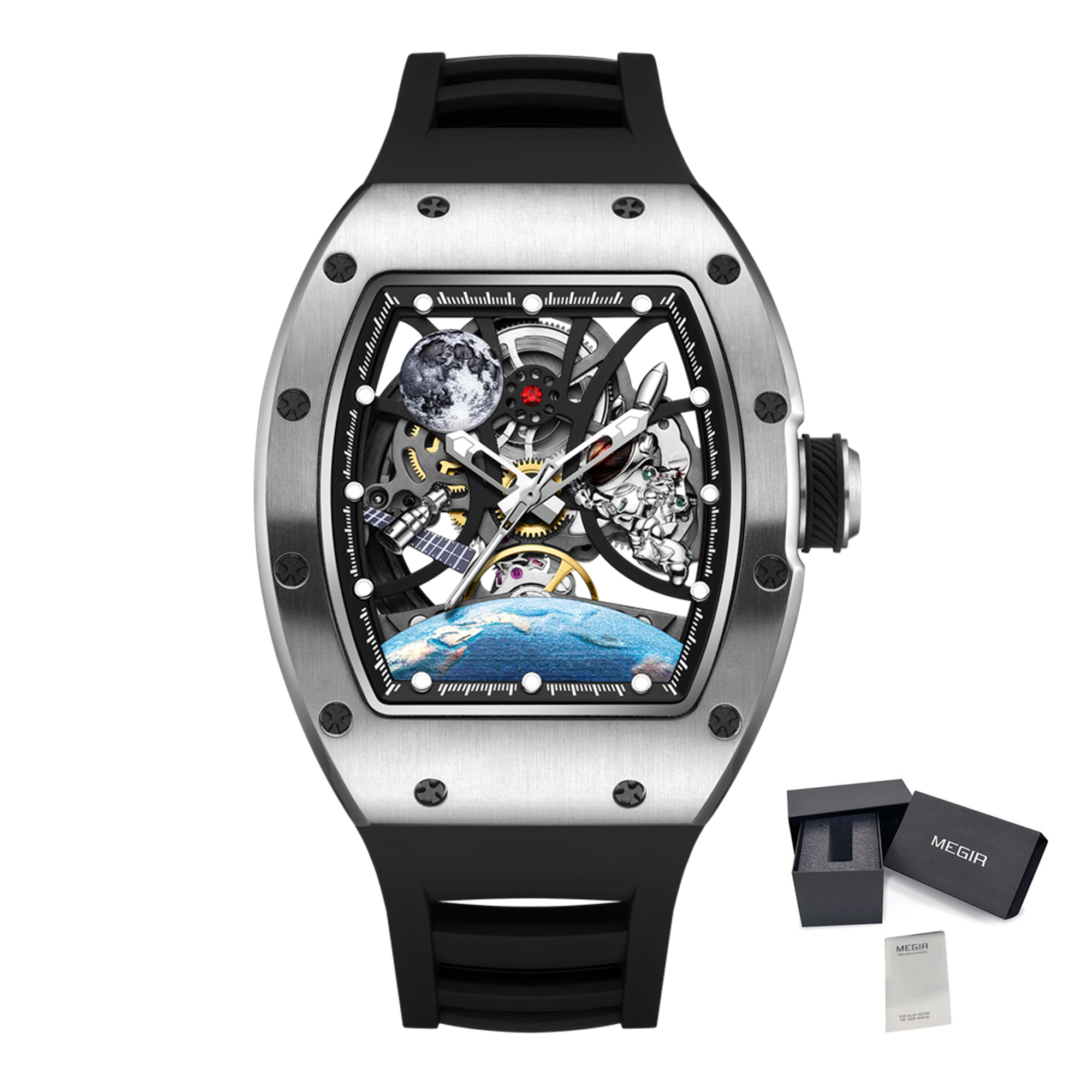 MEGIR Skeleton Dial Automatic Mechanical Movement Men Watch Fashion Sport Wristwatches Waterproof Man Clock Reloj Hombre 9190-14