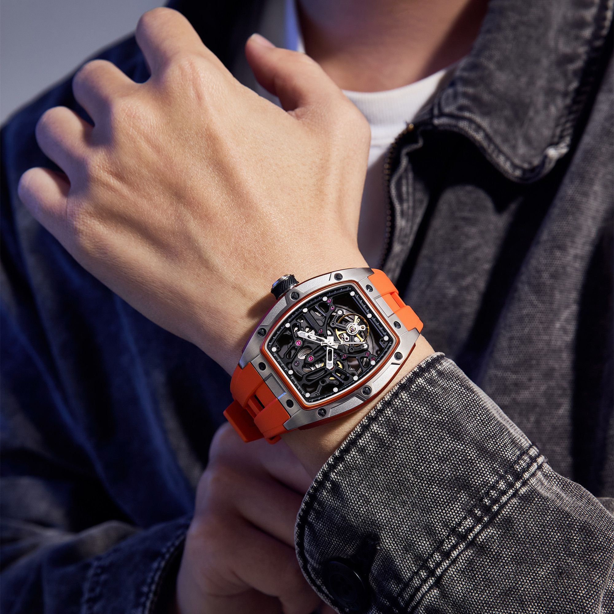 MEGIR Skeleton Dial Watches for Men Stainless Steel Case Automatic Mechanical Wristwatch Waterproof Luminous Sport Watch 9198-1