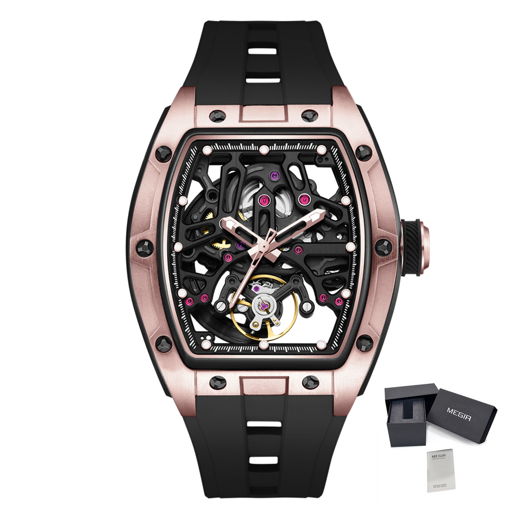 MEGIR Skeleton Dial Watches for Men Stainless Steel Case Automatic Mechanical Wristwatch Waterproof Luminous Sport Watch 9198-1