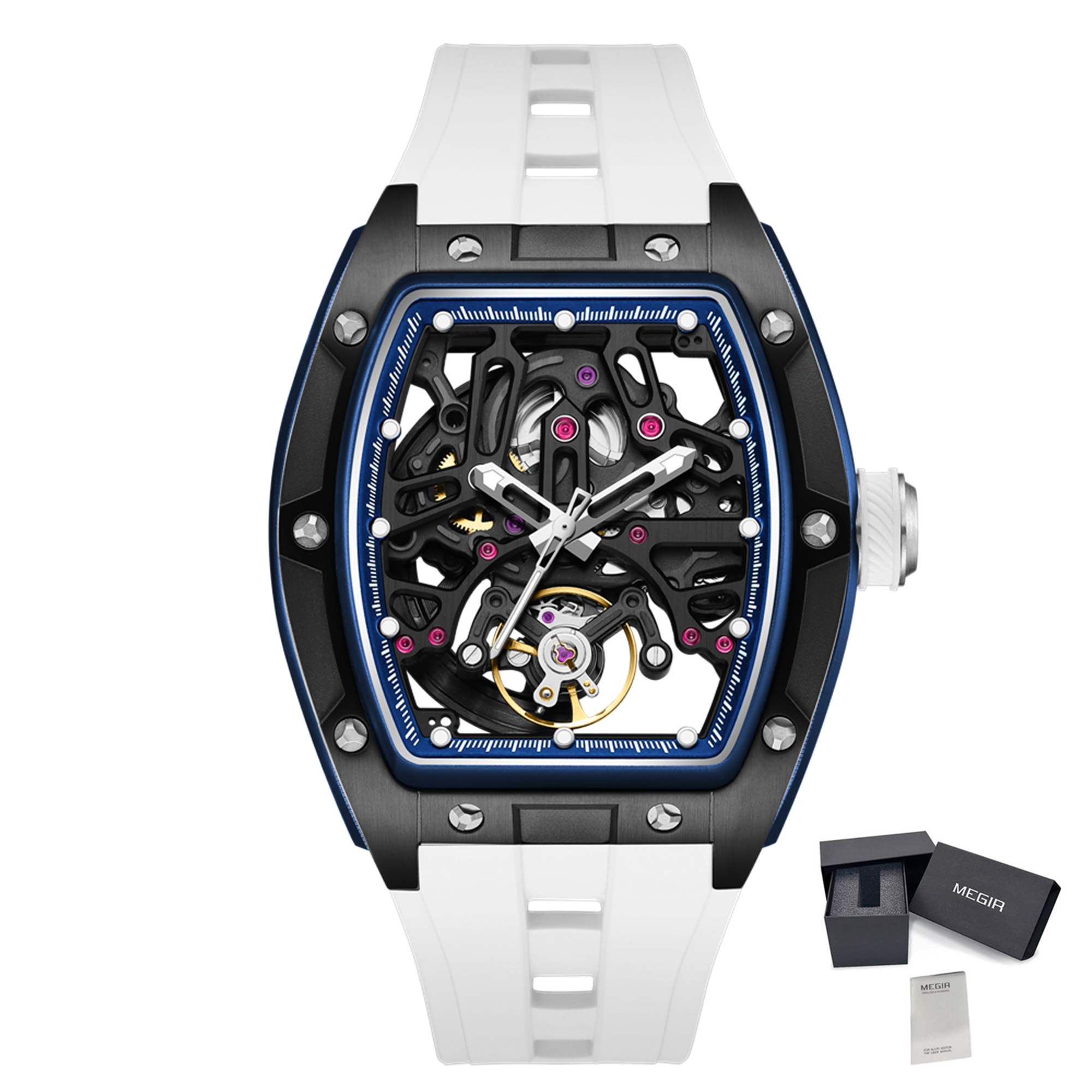 MEGIR Skeleton Dial Watches for Men Stainless Steel Case Automatic Mechanical Wristwatch Waterproof Luminous Sport Watch 9198-1