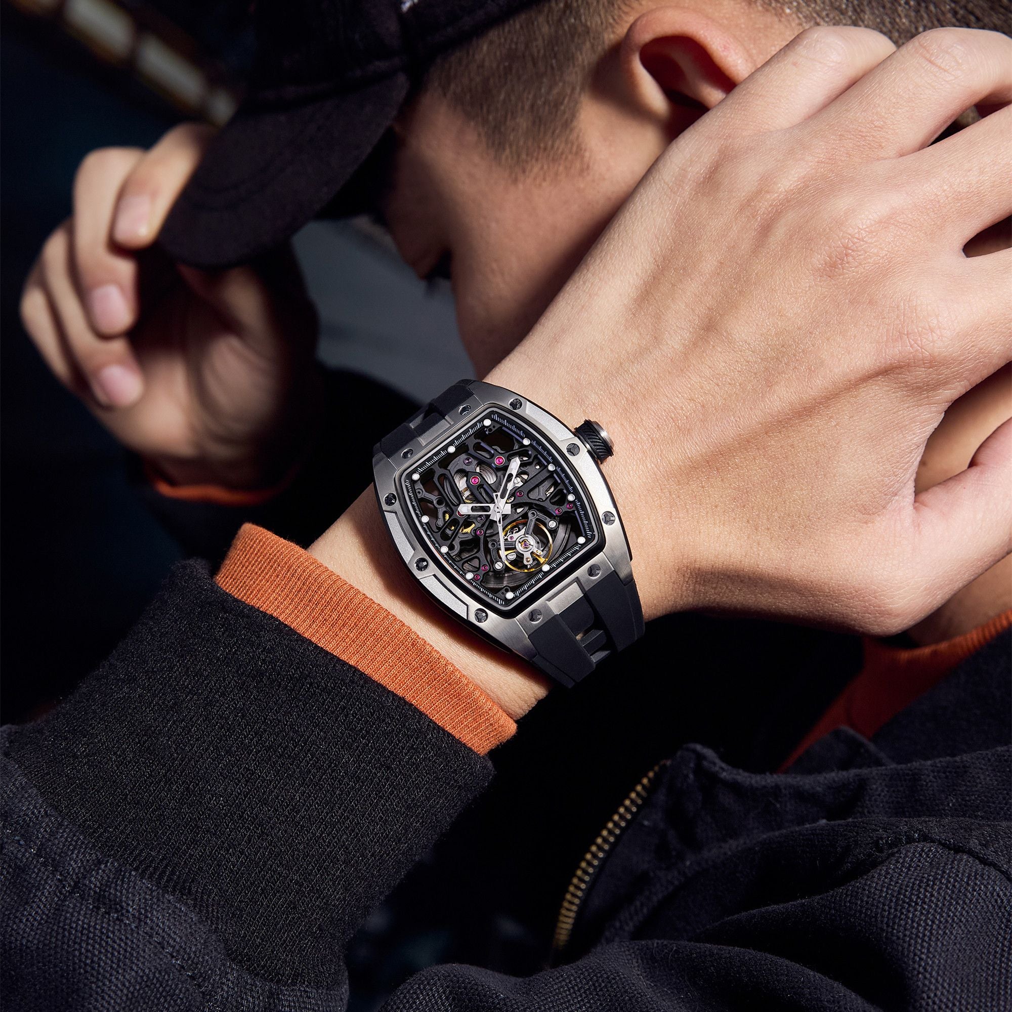 MEGIR Skeleton Dial Watches for Men Stainless Steel Case Automatic Mechanical Wristwatch Waterproof Luminous Sport Watch 9198-1