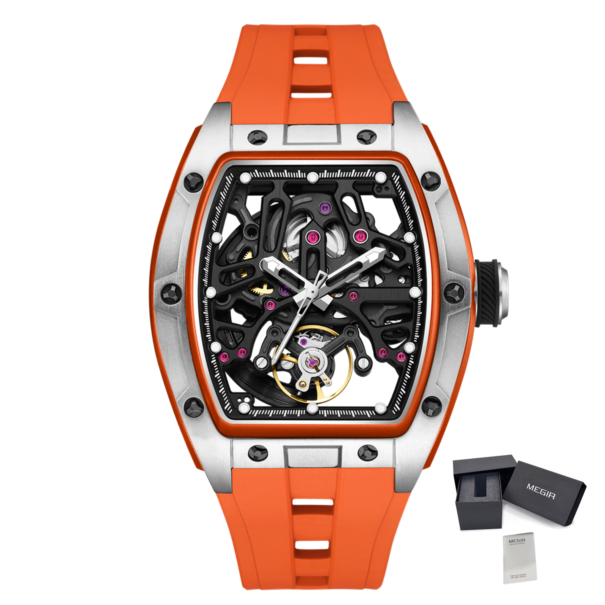 MEGIR Skeleton Dial Watches for Men Stainless Steel Case Automatic Mechanical Wristwatch Waterproof Luminous Sport Watch 9198-1