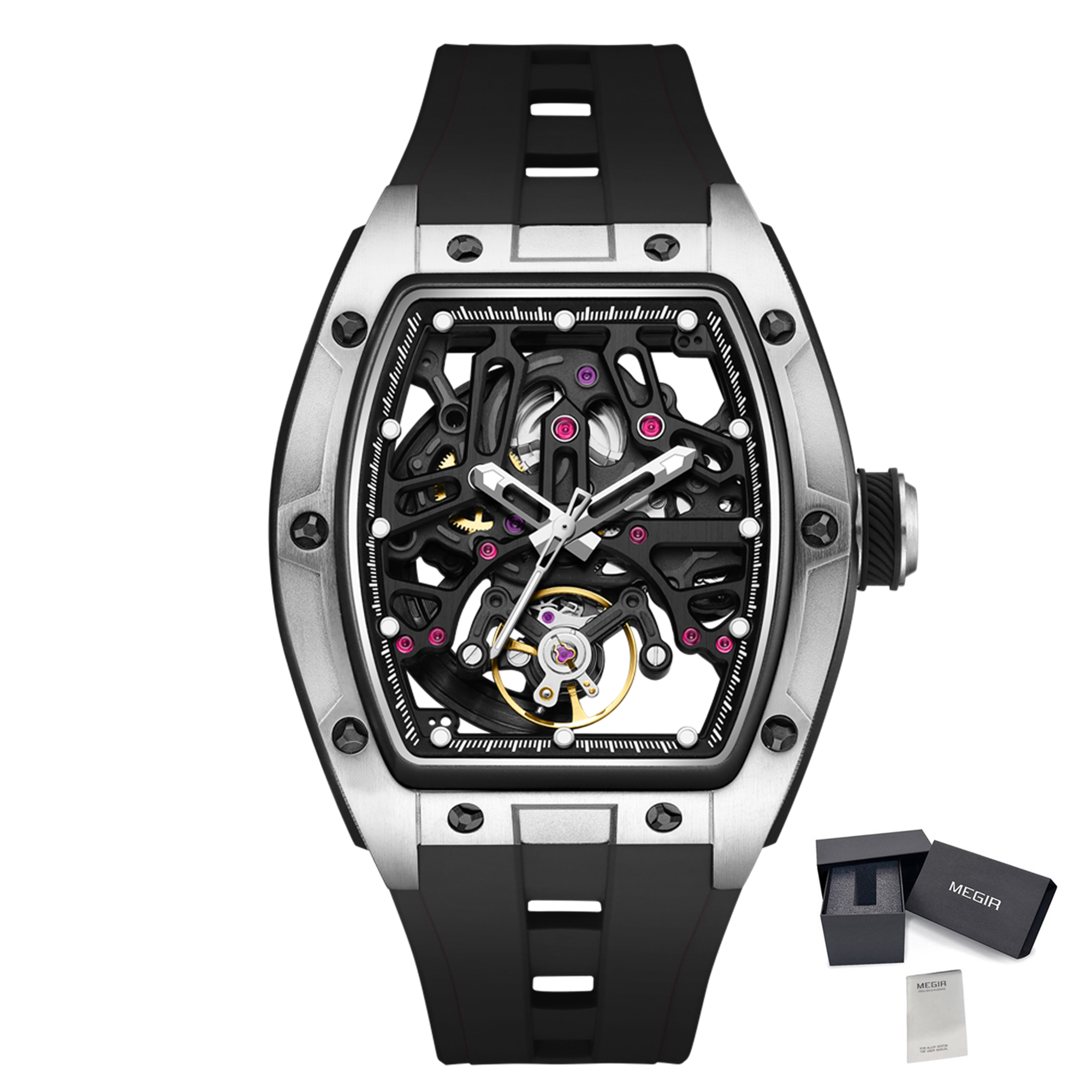 MEGIR Skeleton Dial Watches for Men Stainless Steel Case Automatic Mechanical Wristwatch Waterproof Luminous Sport Watch 9198-1